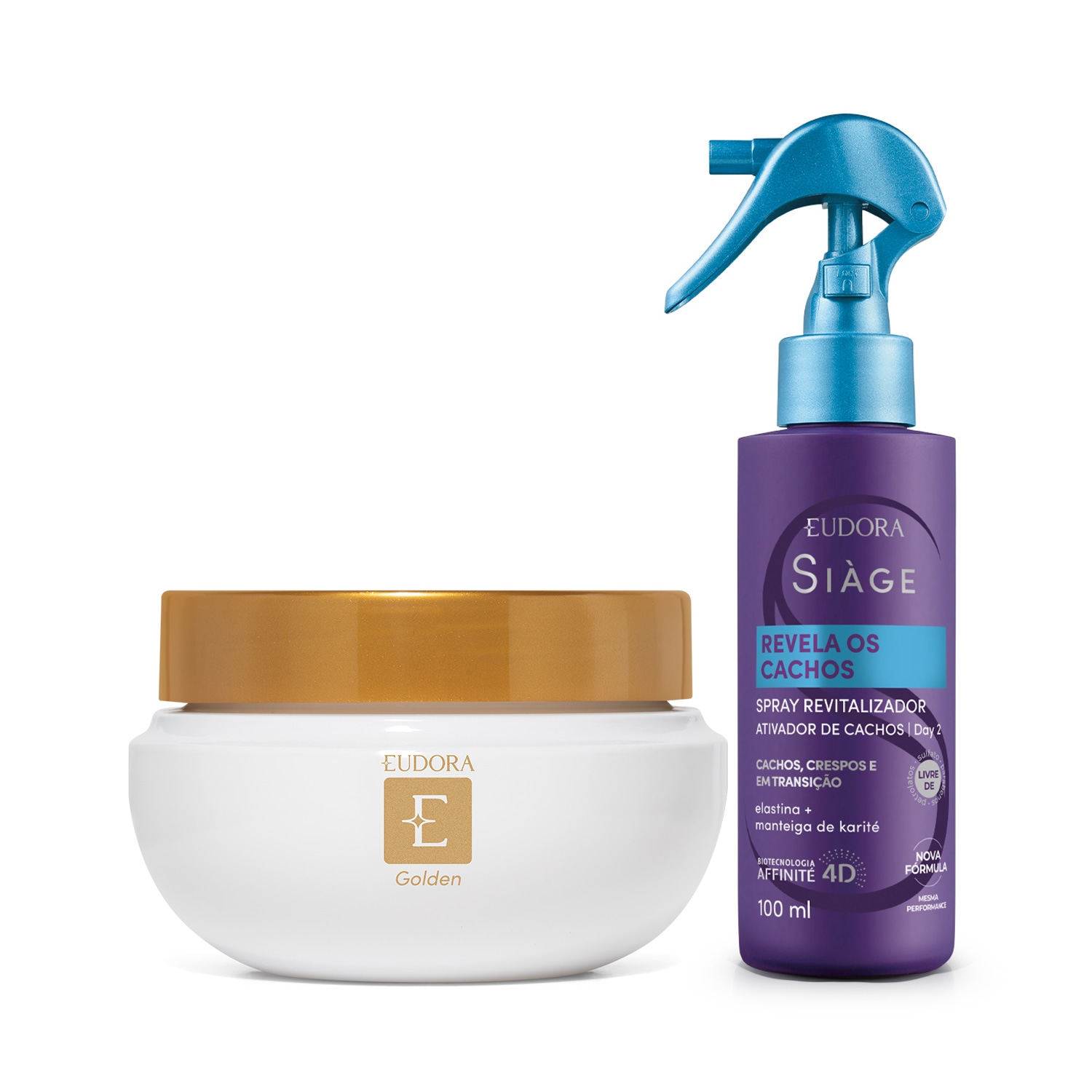 Combo Siàge & Eudora Golden: Spray Revela Cachos 100ml + Creme Acetinado 250g