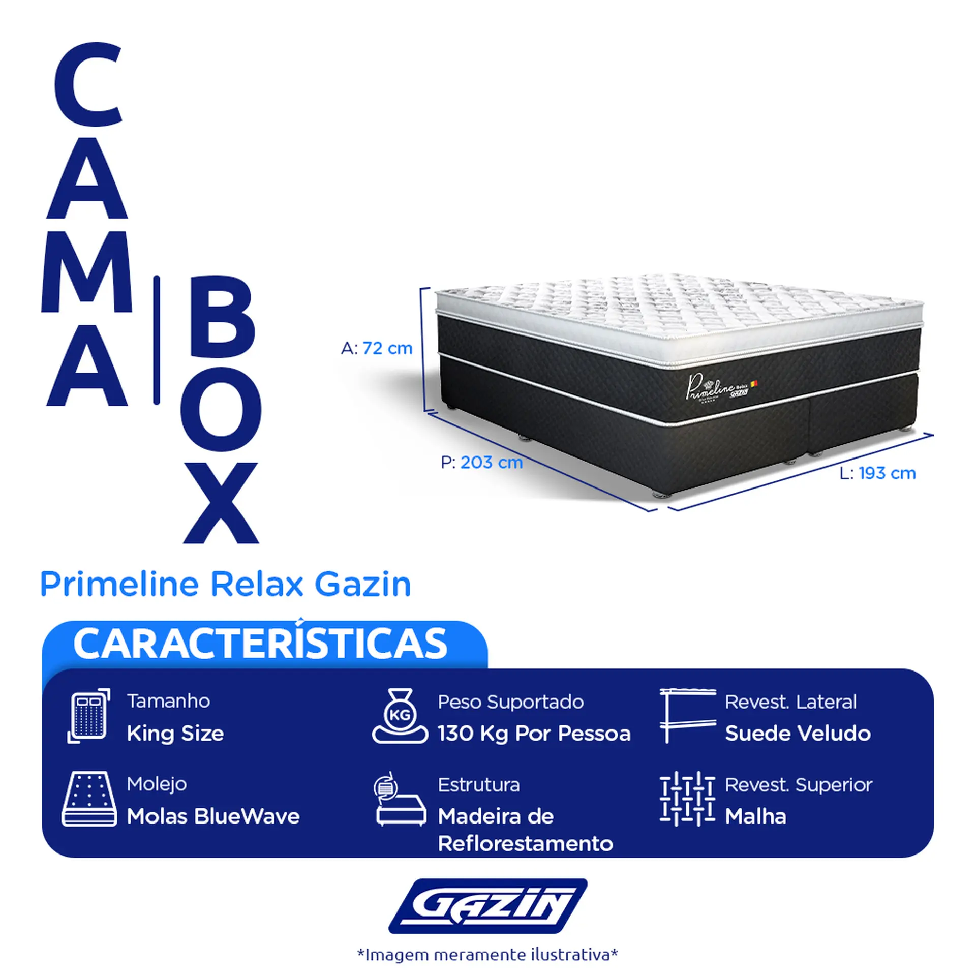 Colchão Cama Box Gazin Molas BlueWave King Size Primeline Relax 193x203