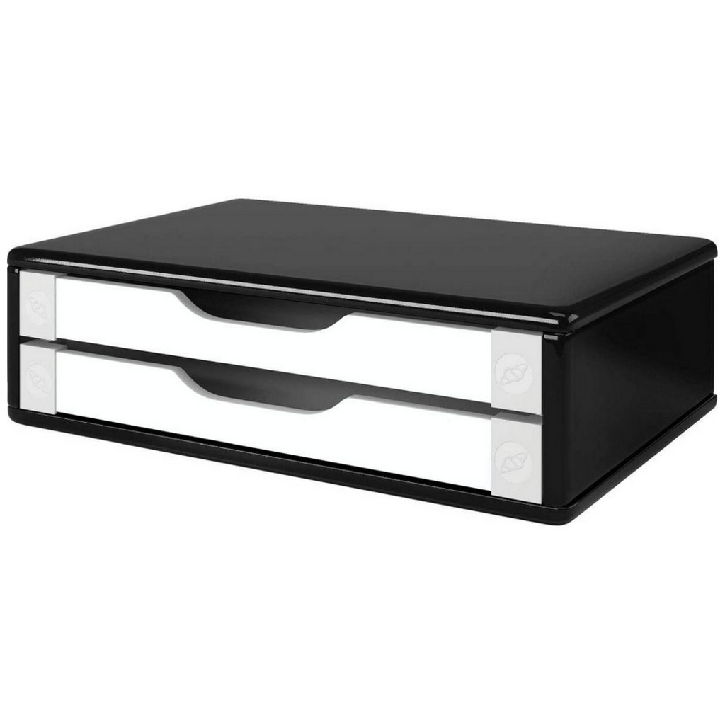 Suporte para Monitor MDF 2 Gavetas Preto com Branco Souza - 3348