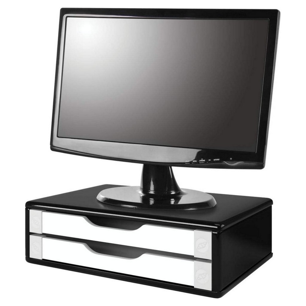 Suporte para Monitor MDF 2 Gavetas Preto com Branco Souza - 3348