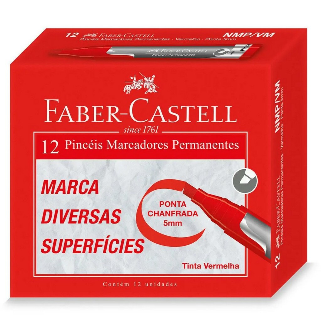 Caneta Marcador Permanente 5,0mm Caixa com 12 Unidades Vermelho - Faber Castell - NMP/VM