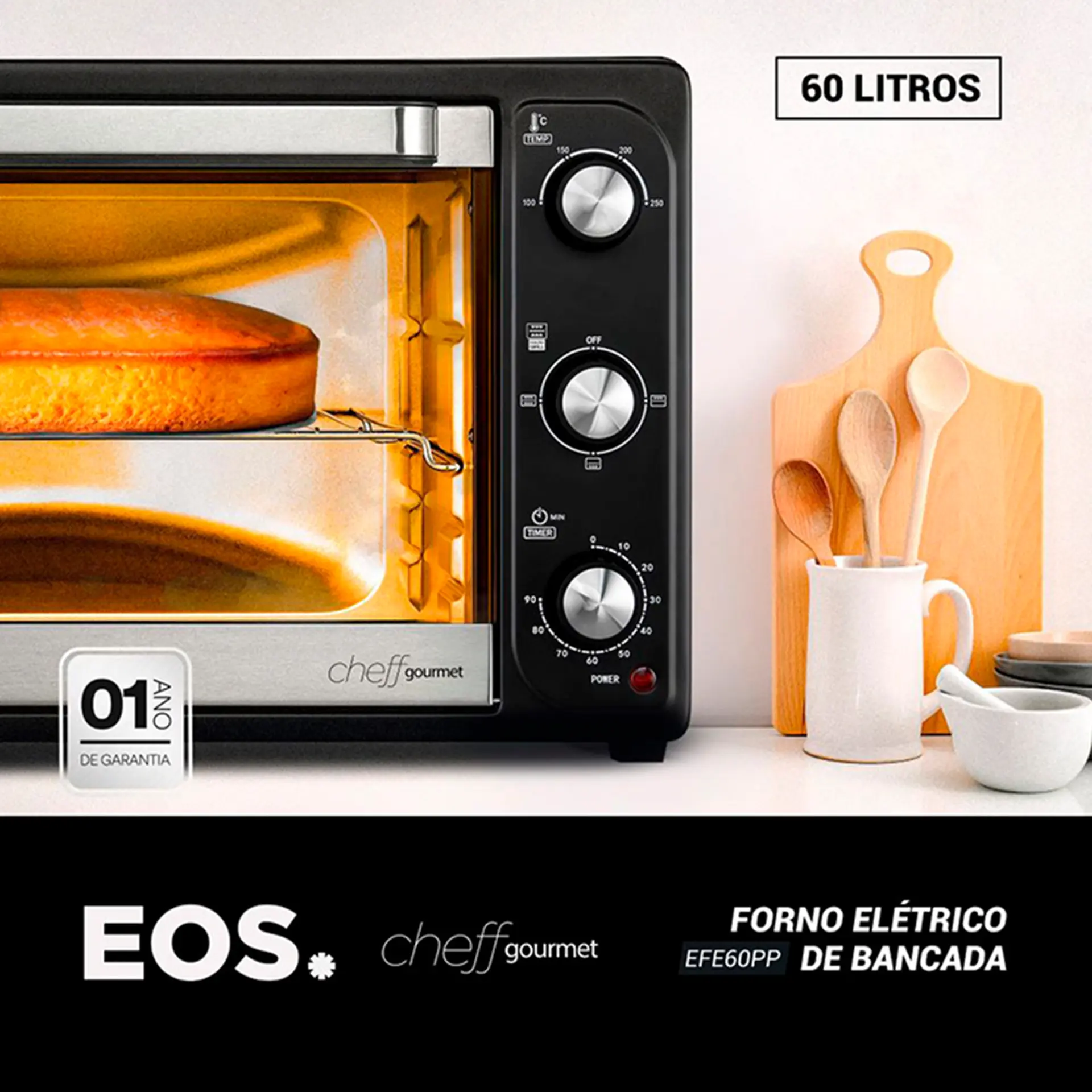 Forno Elétrico de Bancada 60L EOS Cheff Gourmet Grill Timer EFE60PP - Preto - 110 Volts