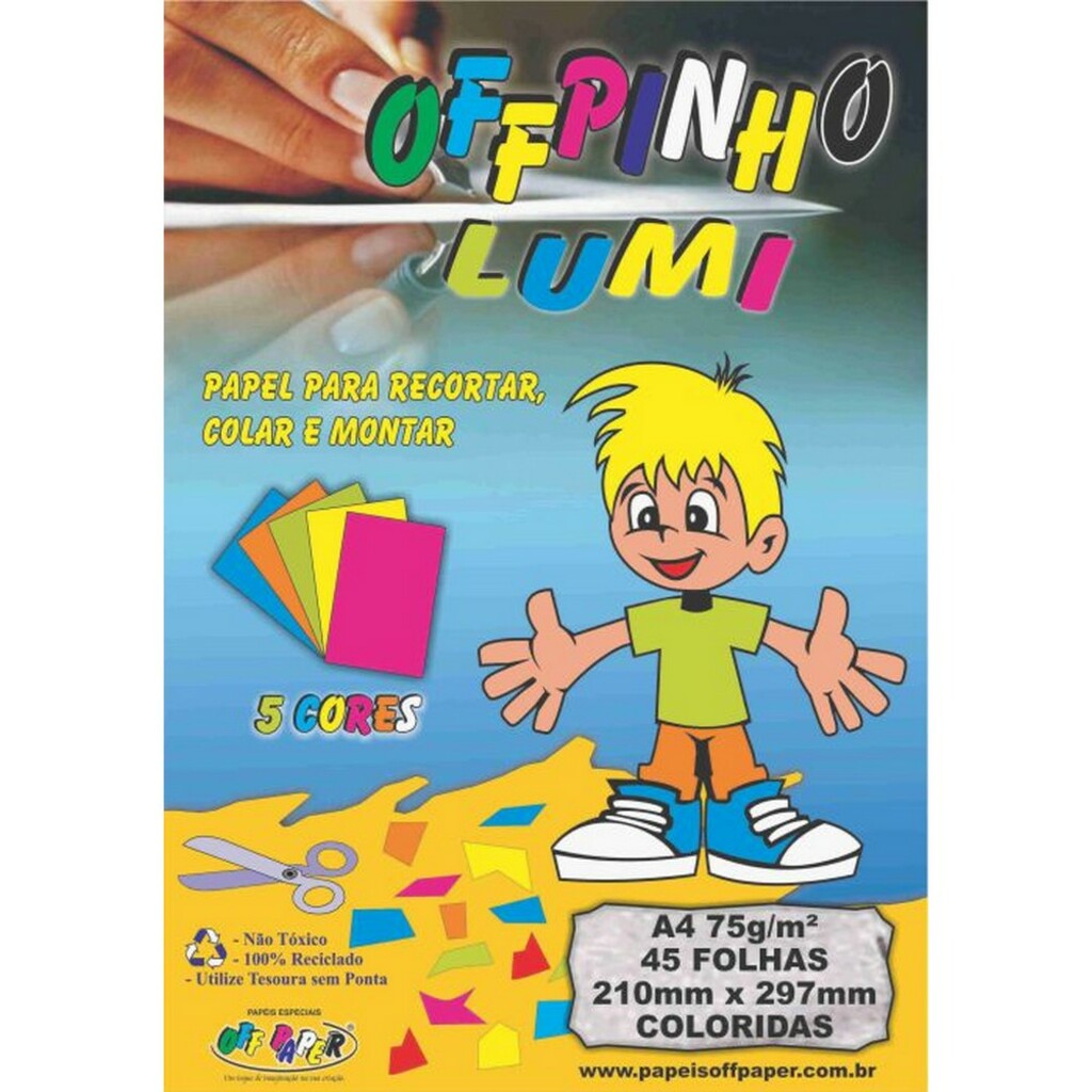 Papel Criativo Lumi Offpinho A4 45 Folhas 75 Gramas com 5 cores - Off Paper - 10076