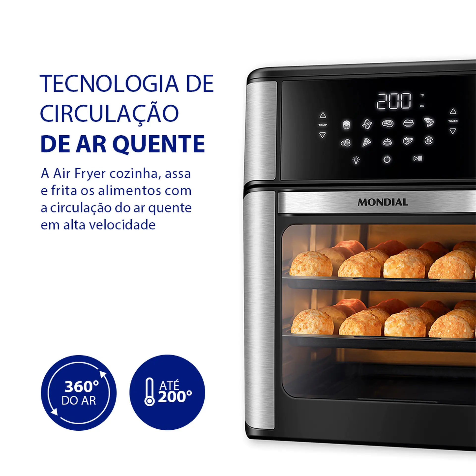 Fritadeira Elétrica Air Fryer Mondial Oven AFON-12L-BI 12L 2000W - Preto/Inox - 110 Volts