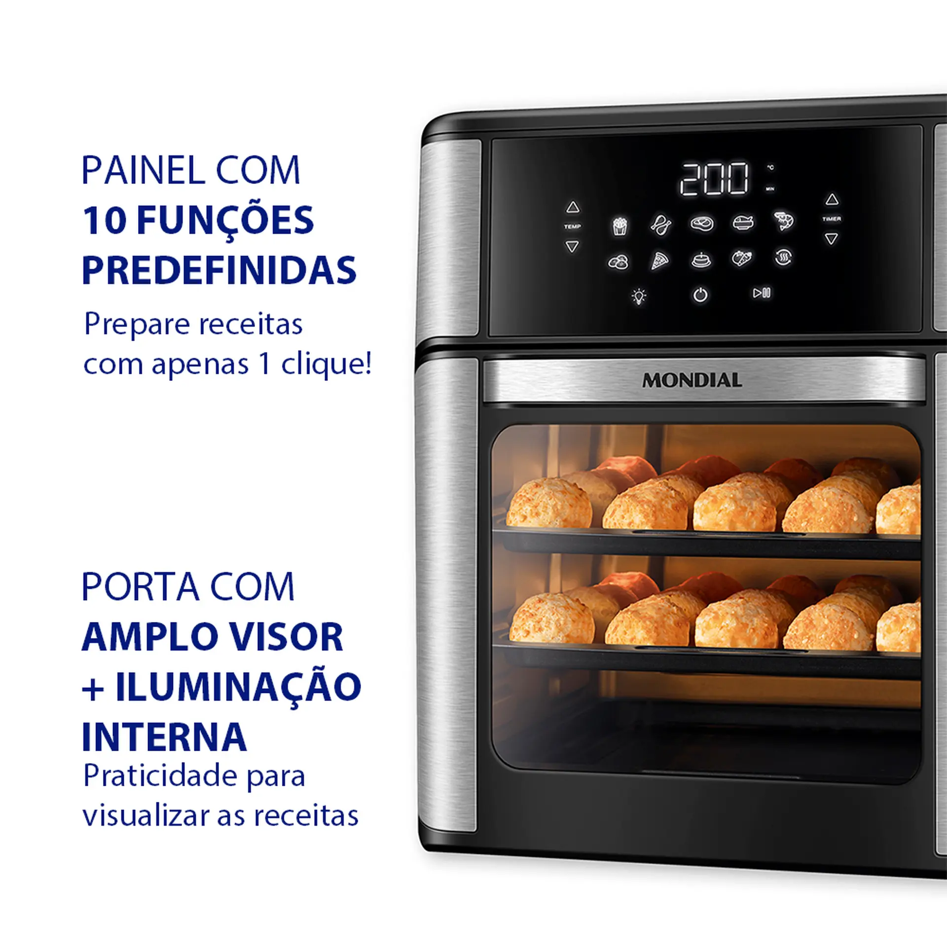 Fritadeira Elétrica Air Fryer Mondial Oven AFON-12L-BI 12L 2000W - Preto/Inox - 110 Volts
