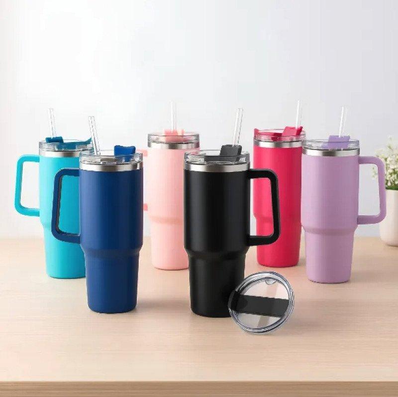 Garrafa Copo Térmico 1200 ml Aço Inox com Tampa e Canudo Preto