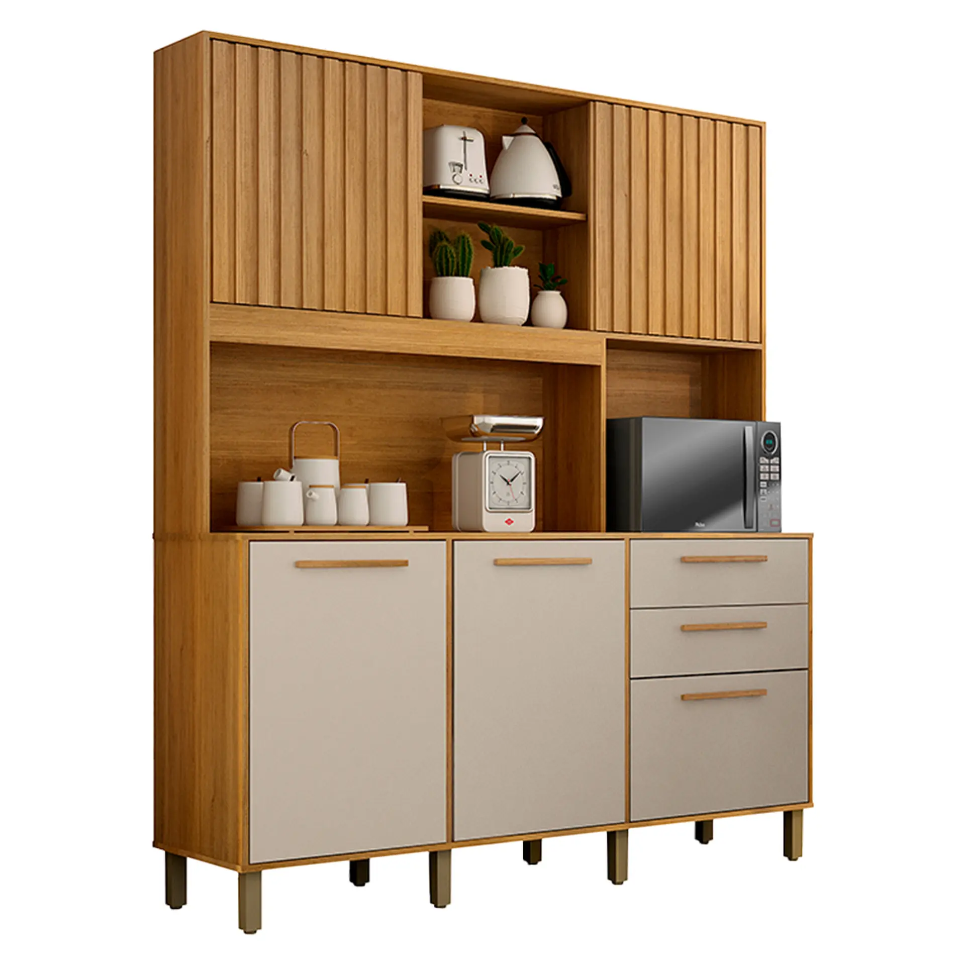 Cozinha Compacta 5 Portas 2 Gavetas Diamante Valdemóveis - Cinamomo/ Off white