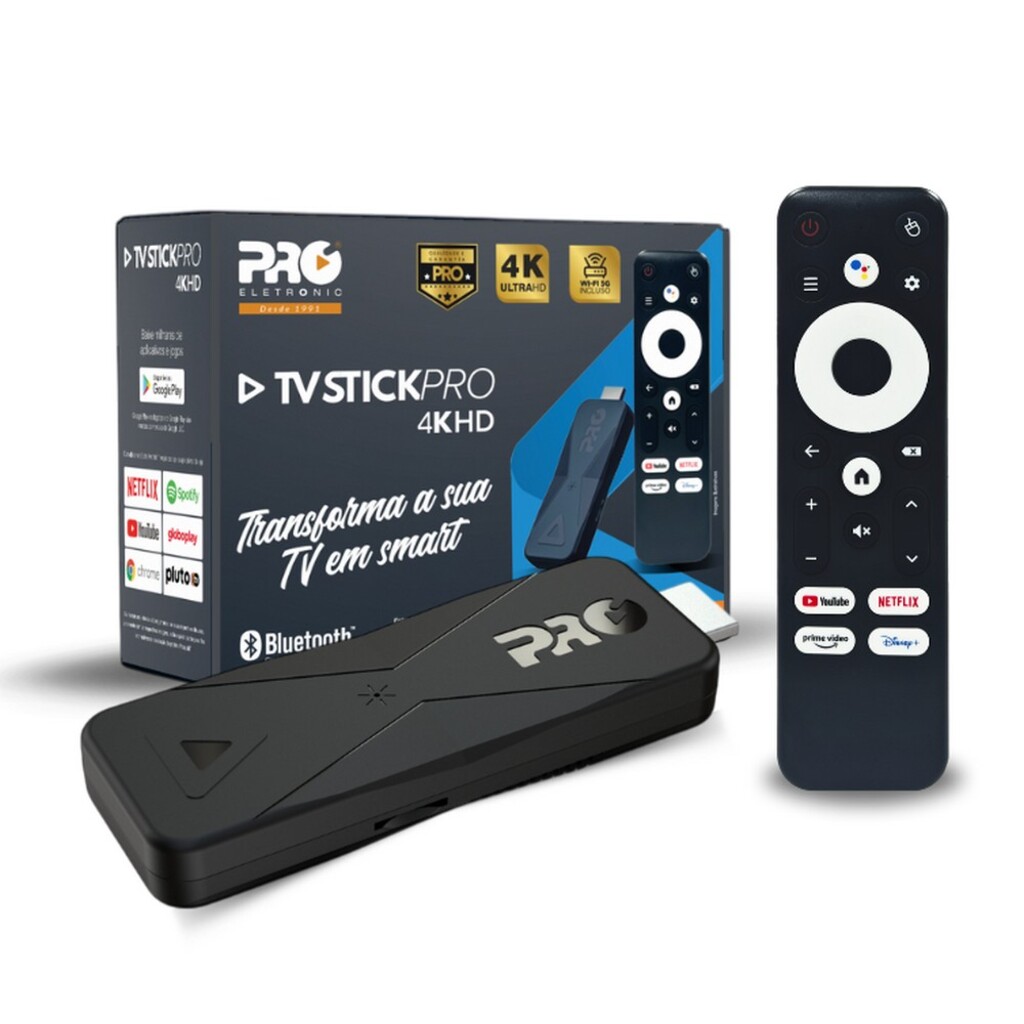 Smart TV Box Stick Proeletronic com Wi-Fi, Android 10 4K Ram 2GB Rom 16GB - PROSK-1000