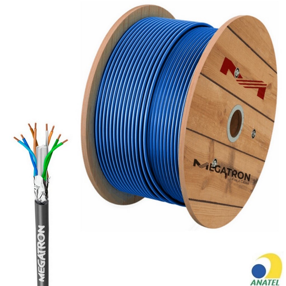 Cabo de Rede Blindado 23AWG Megatron Cat.6 4 Pares Azul 2739 Rolo 500m 100% Cobre Homologado ANATEL