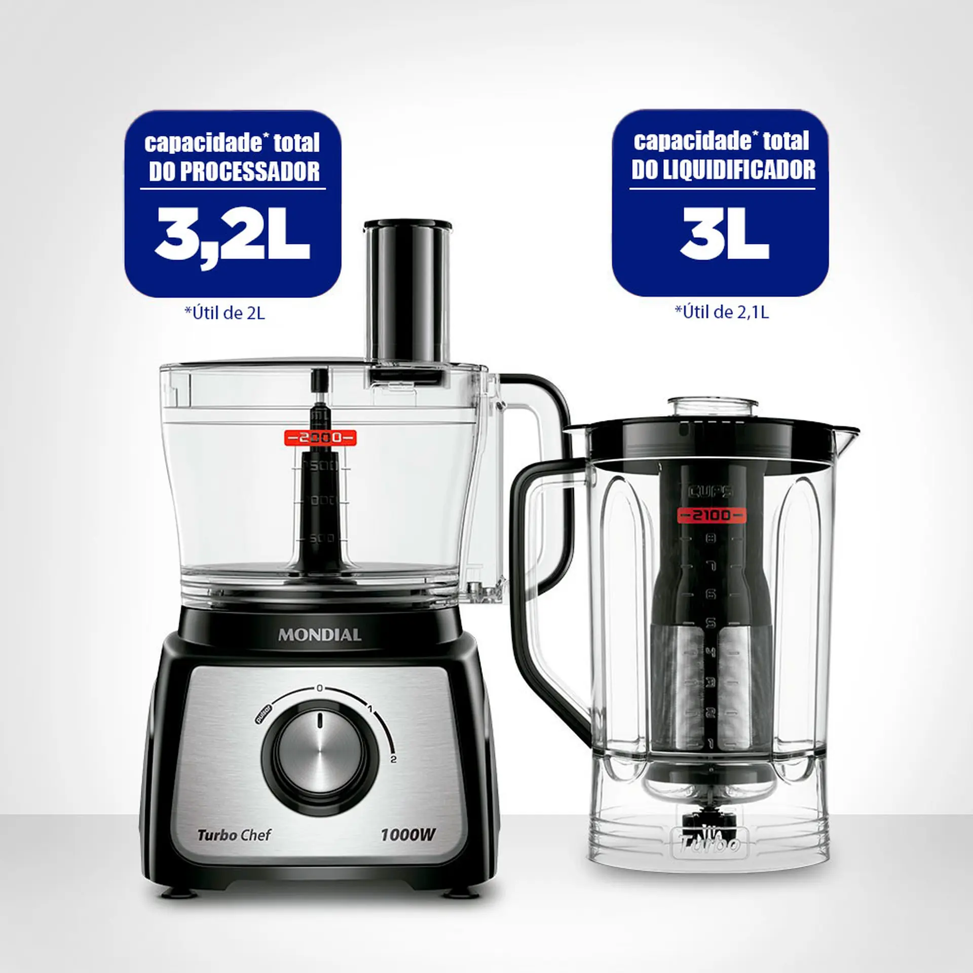 Multiprocessador Mondial Turbo Chef 1000W com Liquidificador MPN-01-BE - Preto - 110 Volts