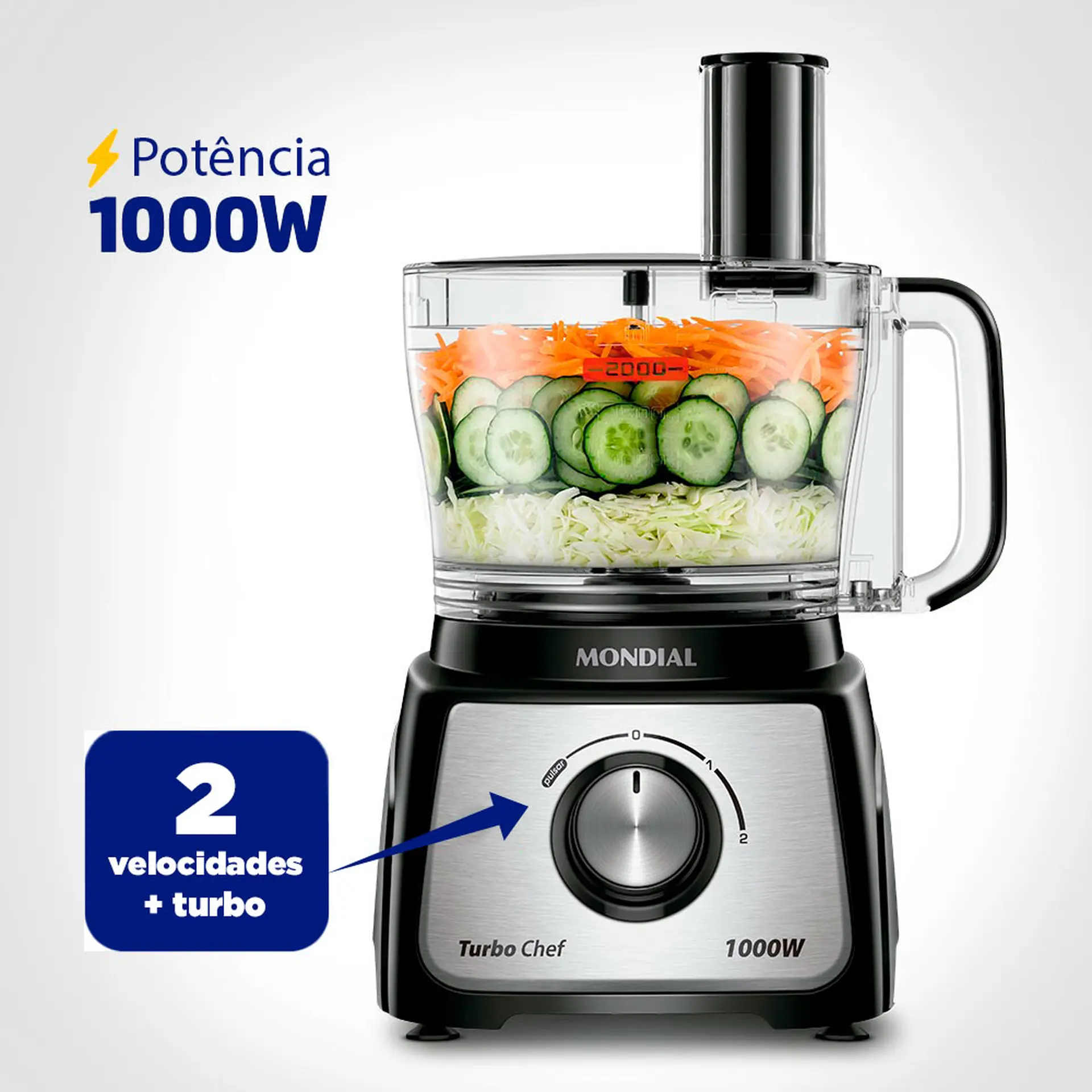 Multiprocessador Mondial Turbo Chef 1000W com Liquidificador MPN-01-BE - Preto - 110 Volts