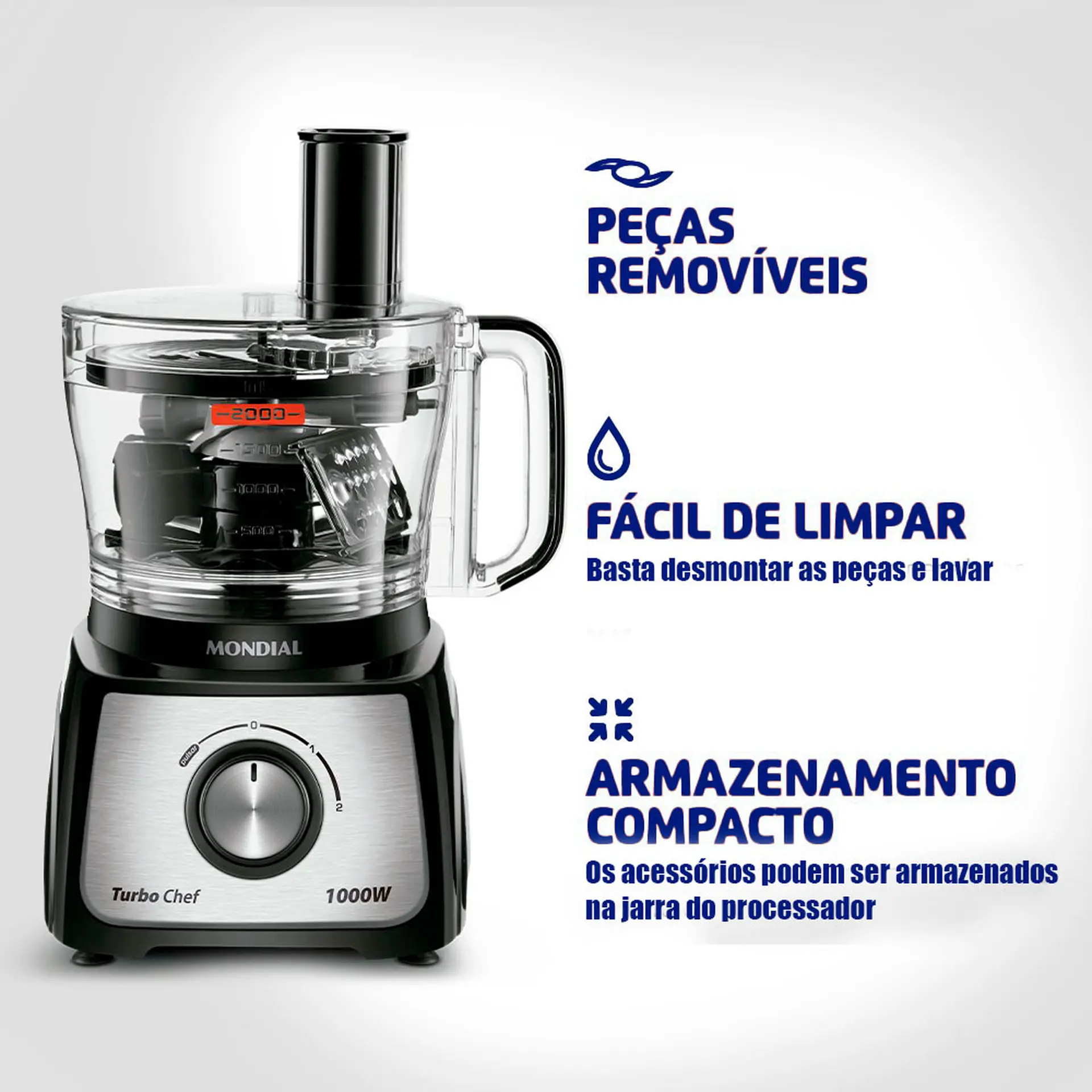 Multiprocessador Mondial Turbo Chef 1000W com Liquidificador MPN-01-BE - Preto - 110 Volts
