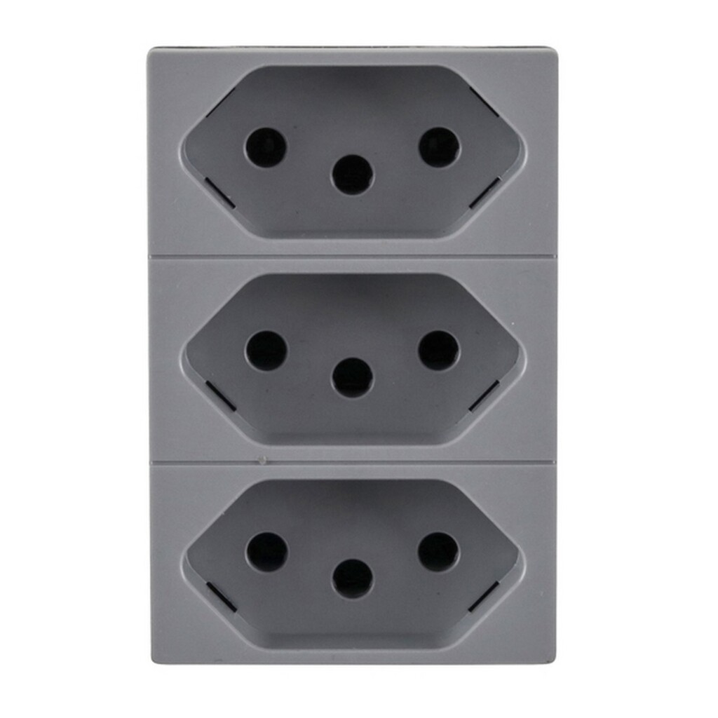 Tomada Módulo 2 Pinos + Terra 10A Triplex Pial Plus+ I Legrand  Cinza - 615043CZ