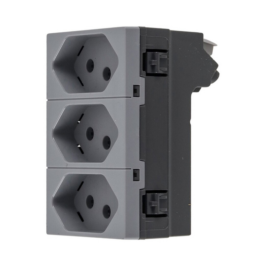 Tomada Módulo 2 Pinos + Terra 10A Triplex Pial Plus+ I Legrand  Cinza - 615043CZ