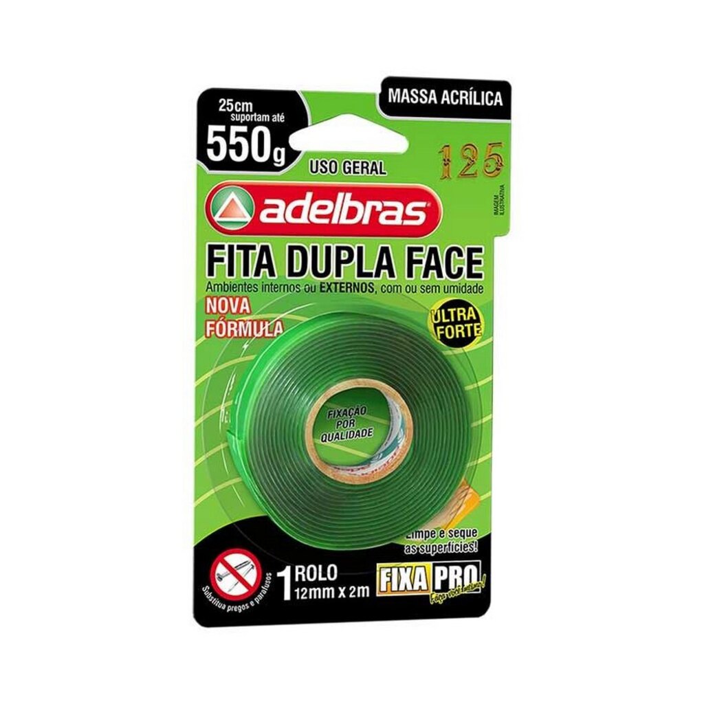Fita Dupla Face Acrílico 12mm x 2 Metros Unitário Fixa Pro - Adelbras - 8150000030