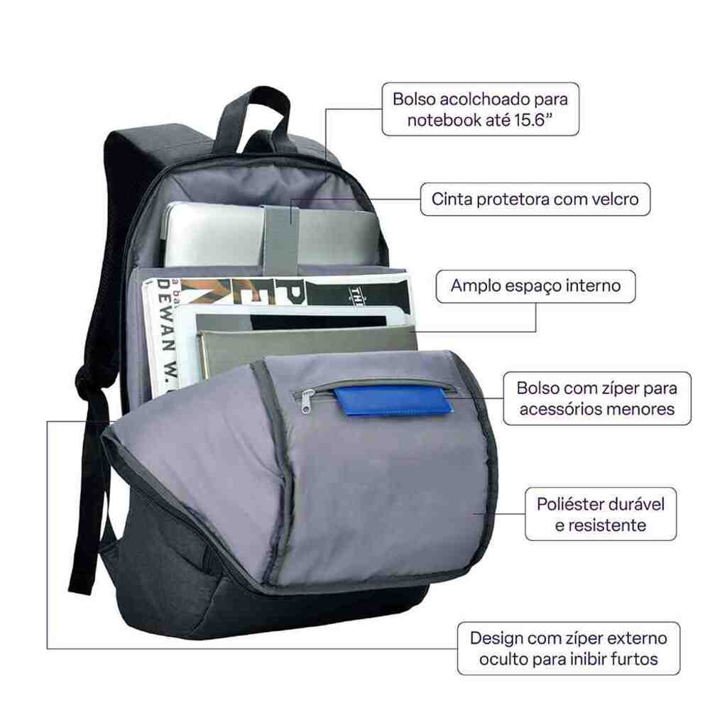 Mochila para Notebook 15,6 Polegadas Safe Preto Multi BO426