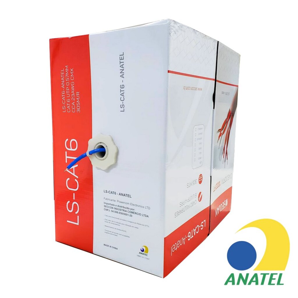 Cabo CFTV 23AWG Seccon Seclan Cat.6 4 Pares Caixa com 305 Metros Azul - LS-CAT6 ANATEL