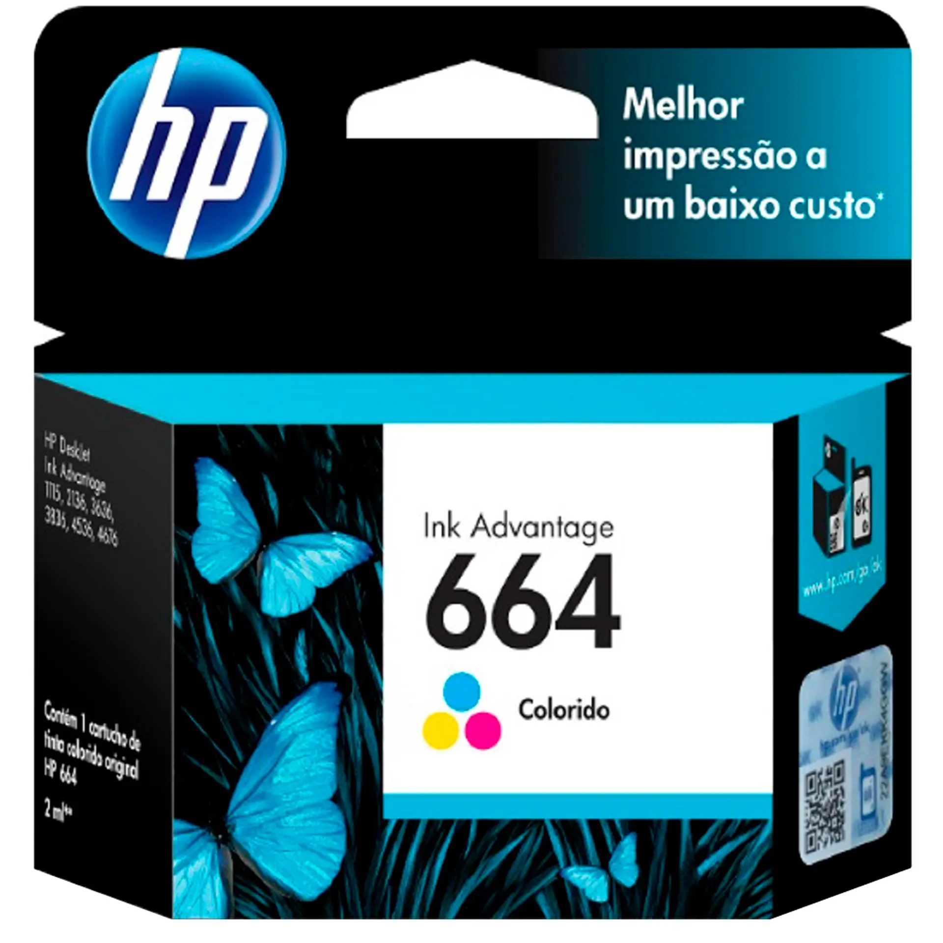 Cartucho de Tinta HP Tricolor Nº664 Original até 100 Páginas F6V28AB