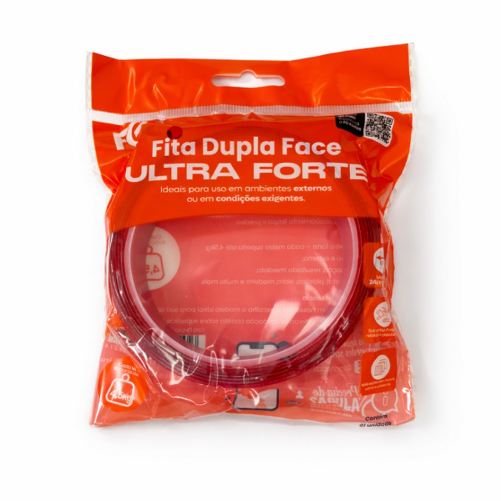 Fita Dupla Face Acrílico 24mm x 2m Unitário Fixa Forte FC Fontes FCFT2402D