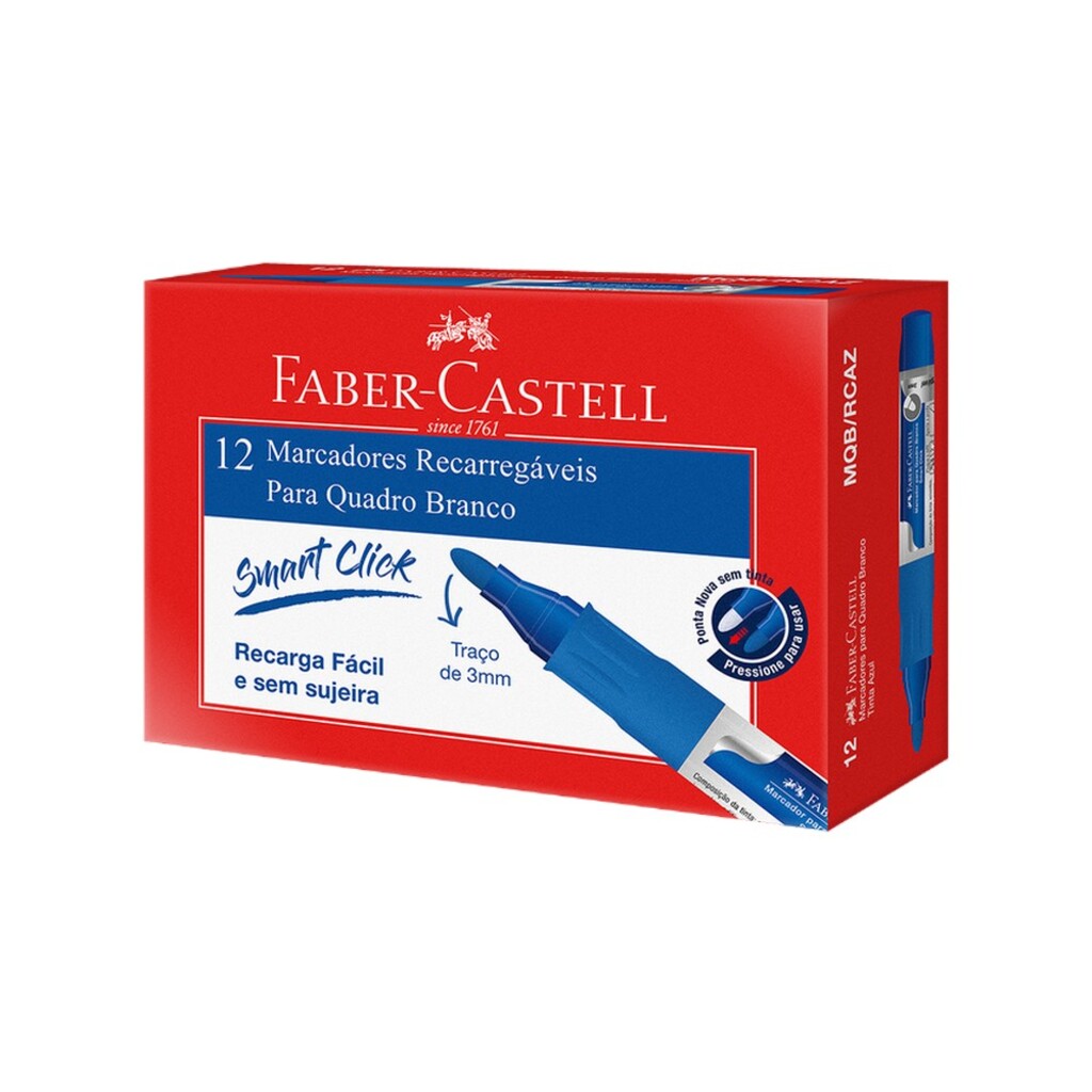 Caneta Quadro Branco Regarregável 3,0mm Caixa com 12 Unidades Azul - Faber Castell - MQB/AZ