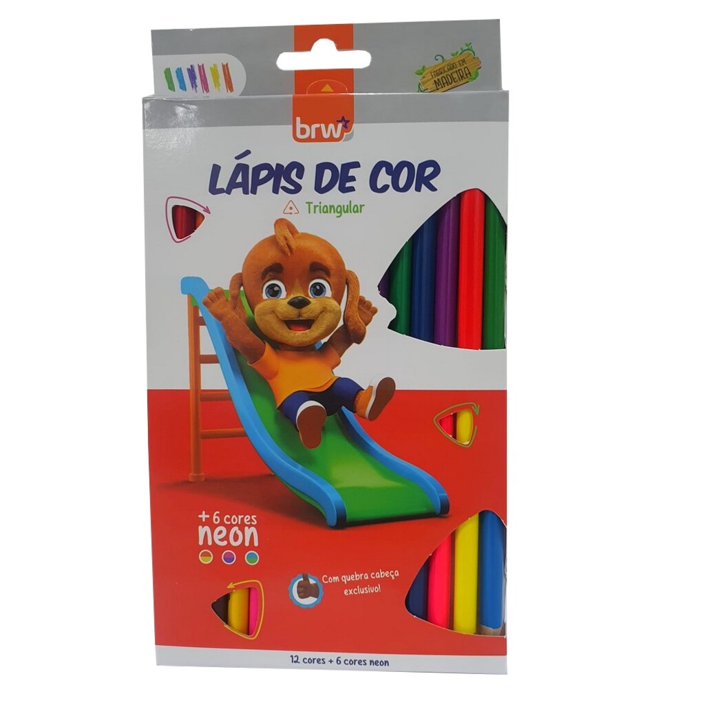 Lápis de Cor 12 Cores + 6 Tons Neon Triangular - BRW - LP0226