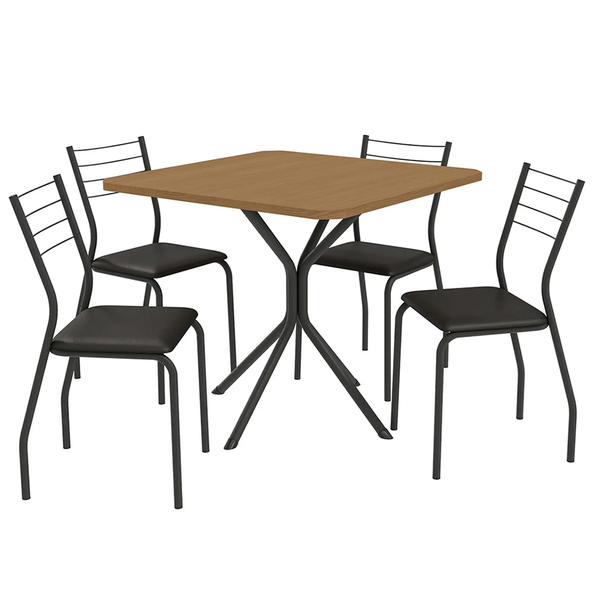 Conjunto de Mesa 4 Cadeiras Tampo MDP com Assento Estofado Creta Kappesberg - Preto Fosco/Canela