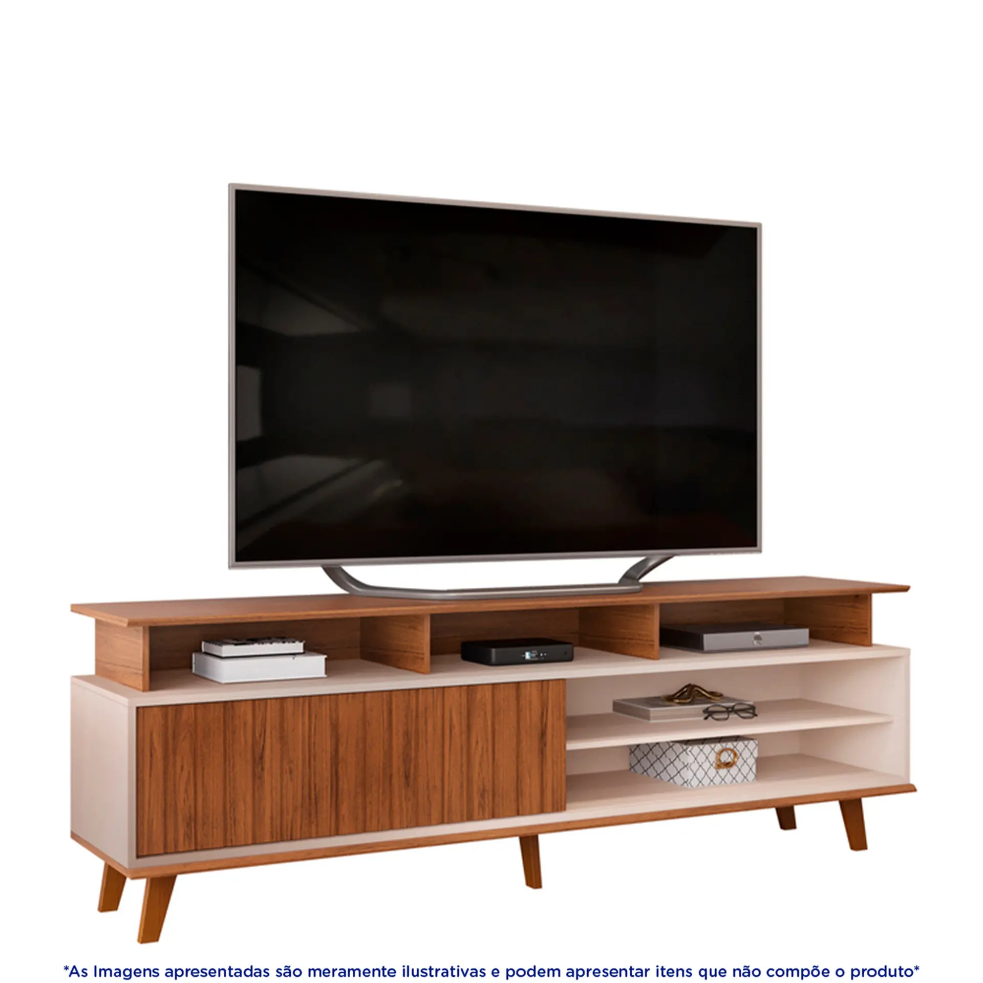 Rack para TV até 70" 1 Porta de Correr Flow DJ Móveis - Freijo/Off White