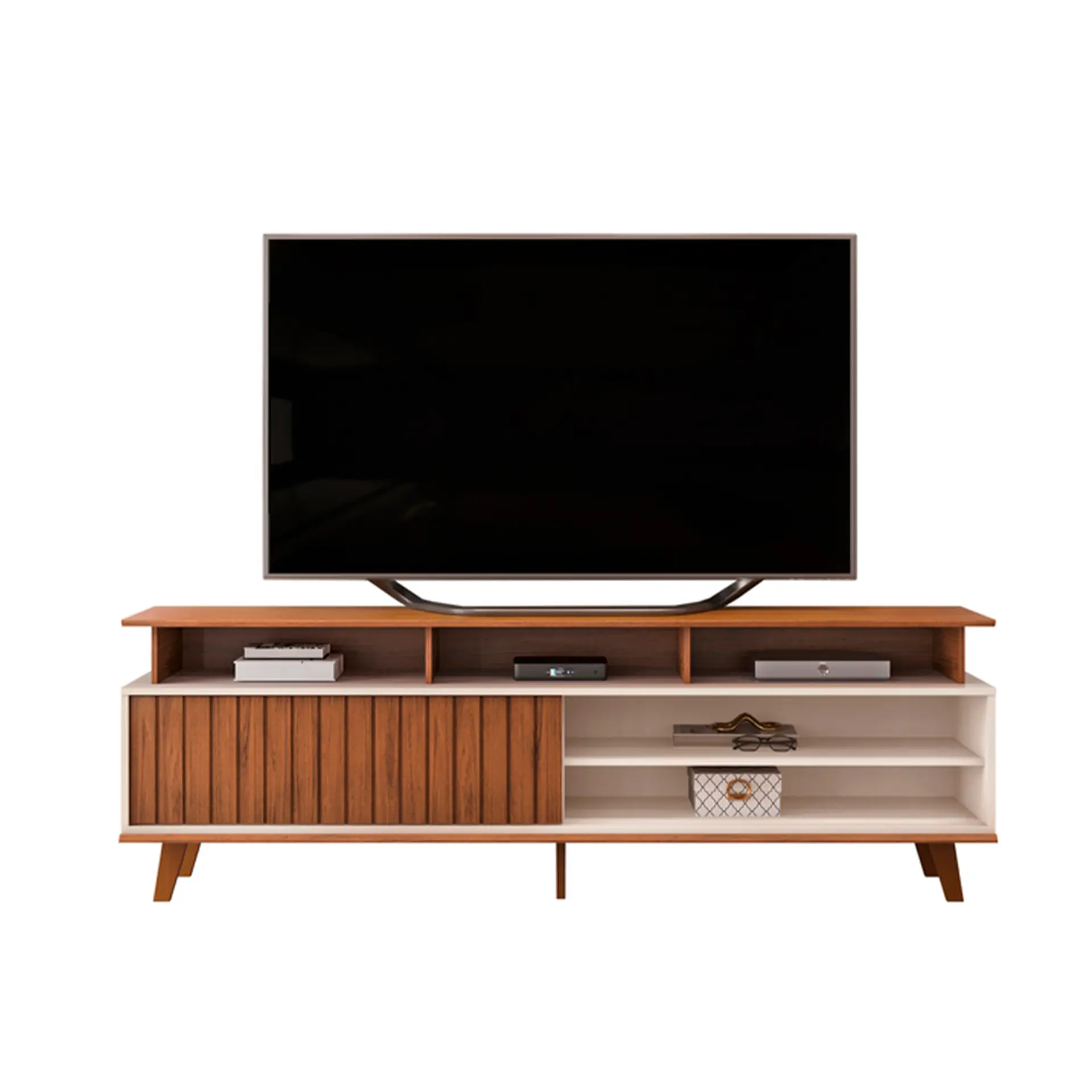 Rack para TV até 70" 1 Porta de Correr Flow DJ Móveis - Freijo/Off White