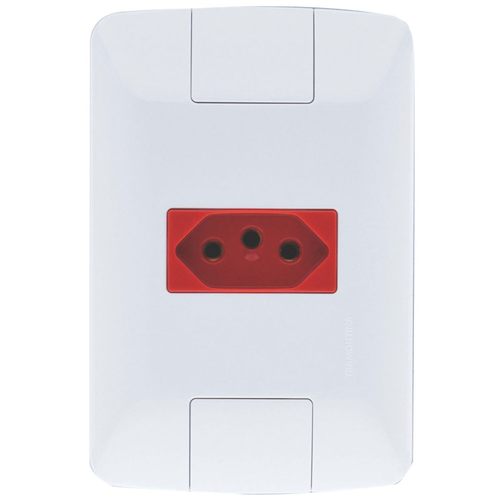 Tomada 2 Pinos + Terra 20A Aria com Espelho 4x2 Branco e Vermelho Tramontina - 57241/015