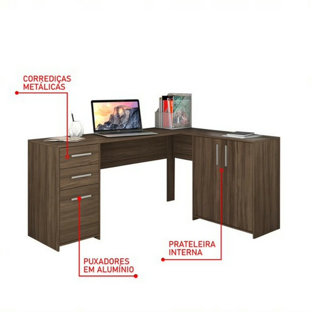Mesa para Escritório 2 Gavetas 3 Portas Nogal Trend Notável Office - NT2005/313960