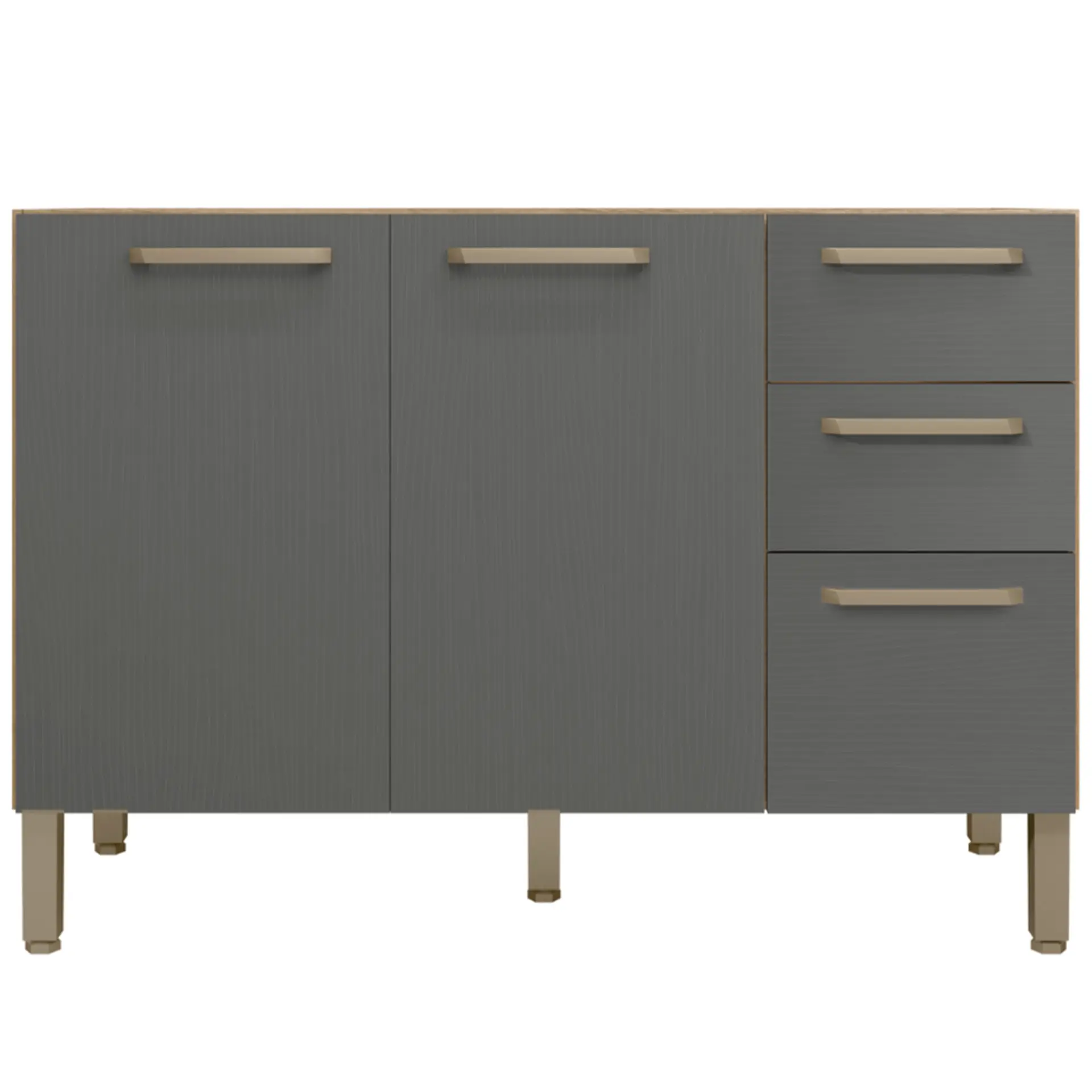 Balcão sem Tampo 3 Portas 2 Gavetas 120cm Versalhes Kit's Paraná - Freijo gris