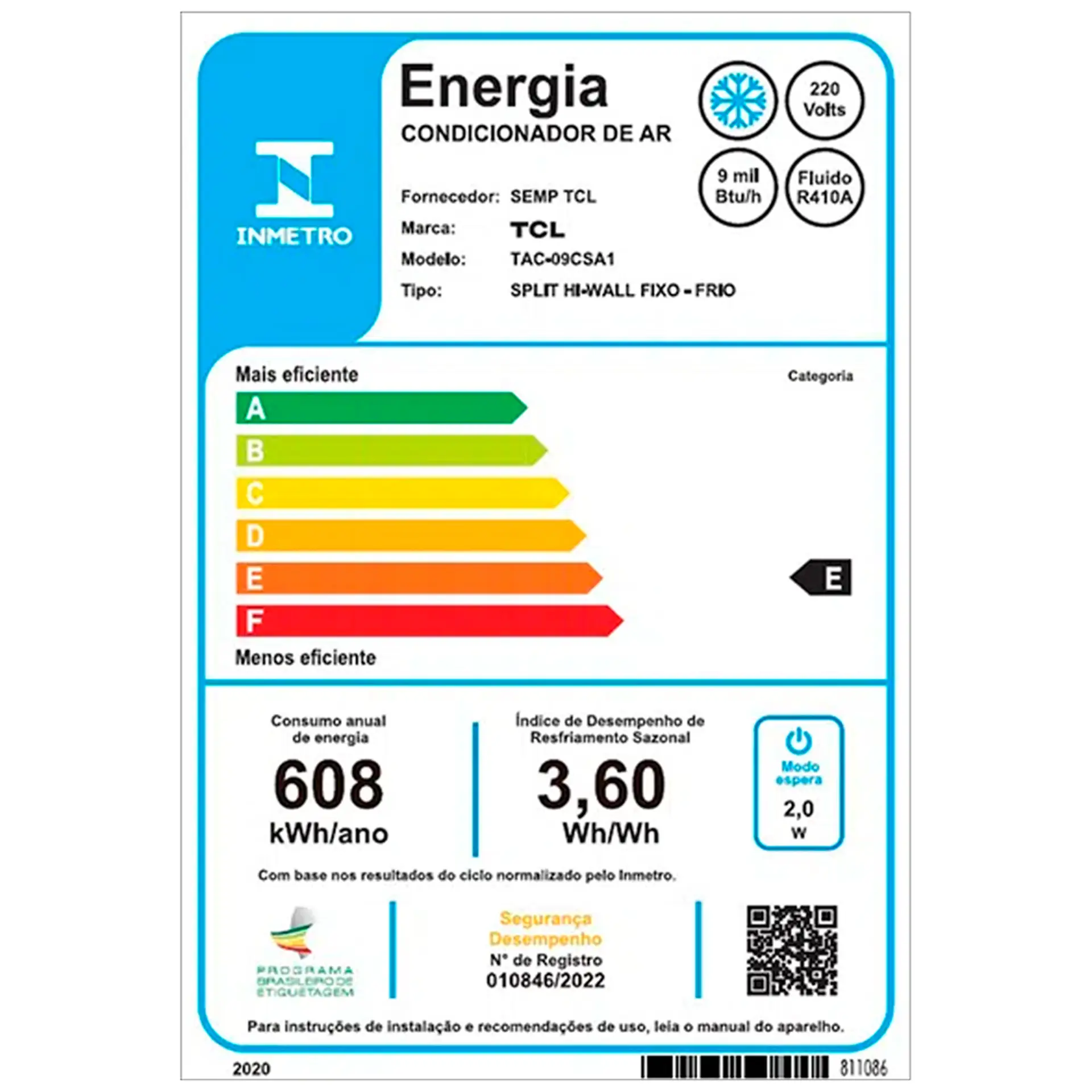 Ar Condicionado Split Hi Wall TCL 9.000 BTUs Filtro HD e Modo Eco Frio - 220 Volts