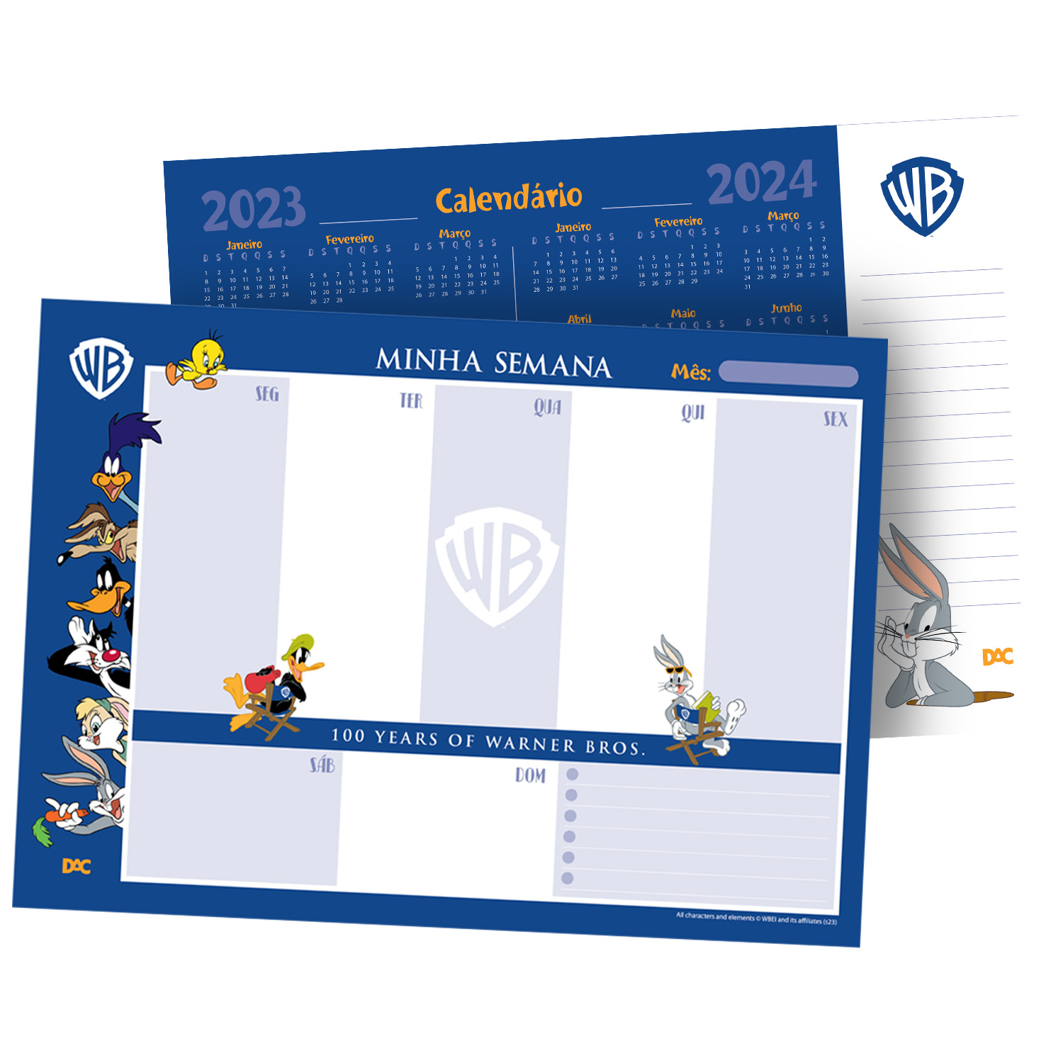 Bloco DAC Warner 100 Mensal de Anotações com 13 Folhas + Calendário 2023/2024