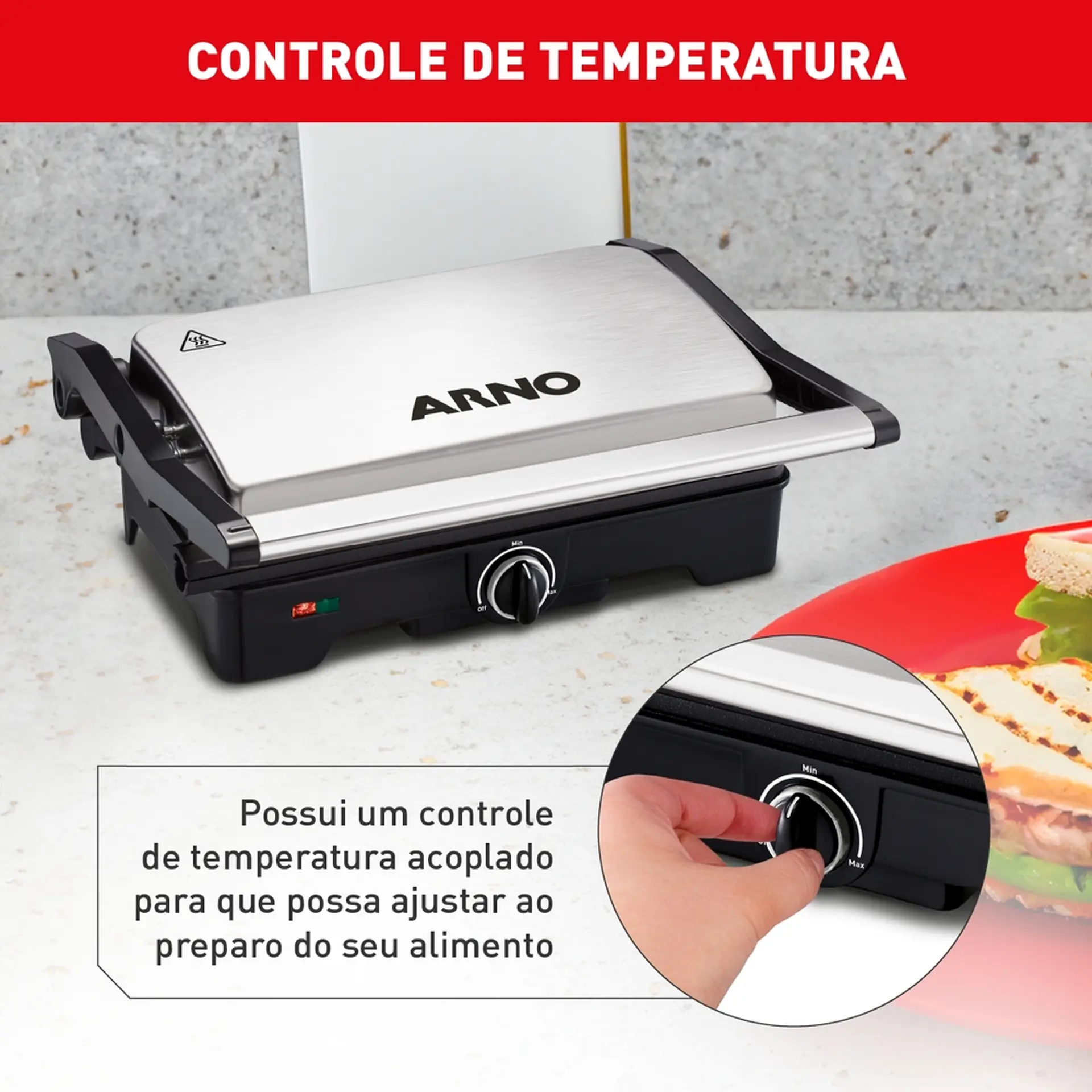 Grill Sanduicheira Arno GNOX Dual Abertura 180º 1100W - Inox - 110 Volts
