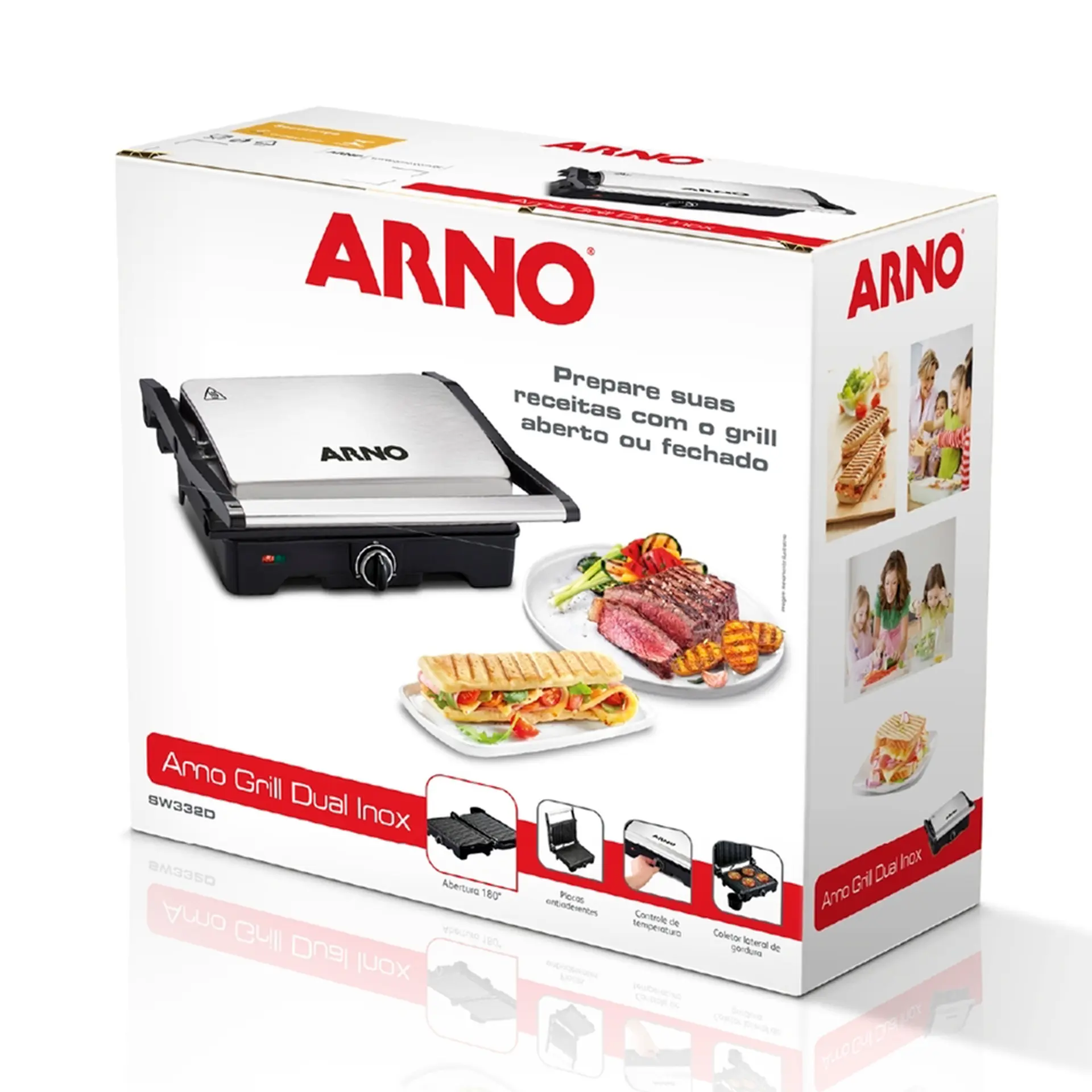 Grill Sanduicheira Arno GNOX Dual Abertura 180º 1100W - Inox - 110 Volts