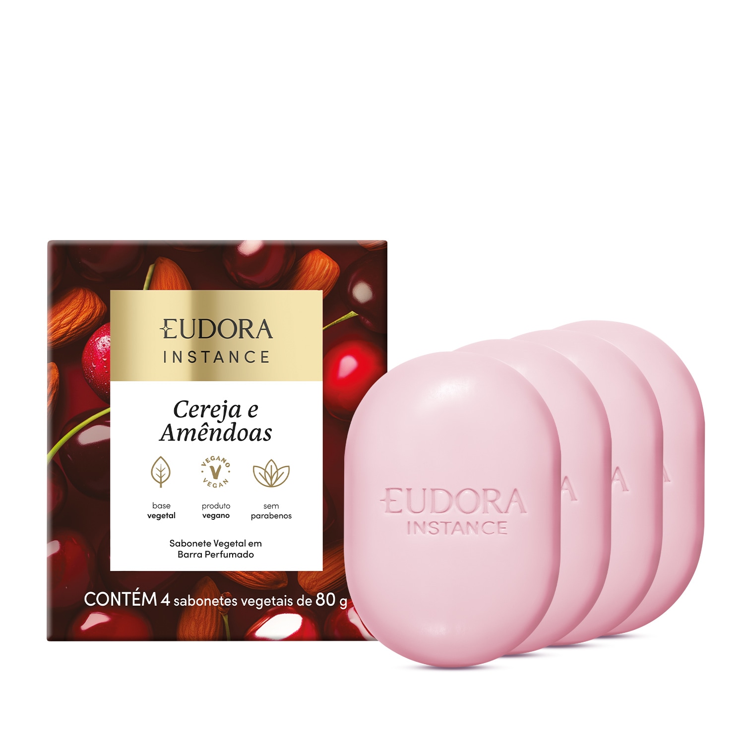Eudora Instance Cereja e Amêndoas - Sabonete Vegetal em Barra Perfumado 4x80g