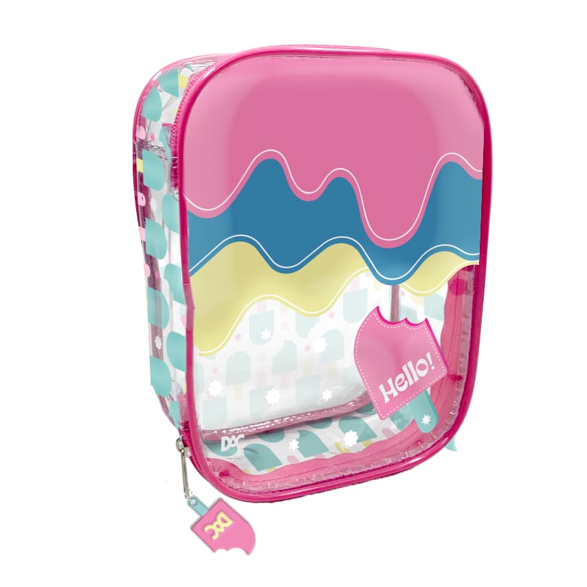 Estojo Escolar DAC Baú Hello em PVC Cristal com Ziper