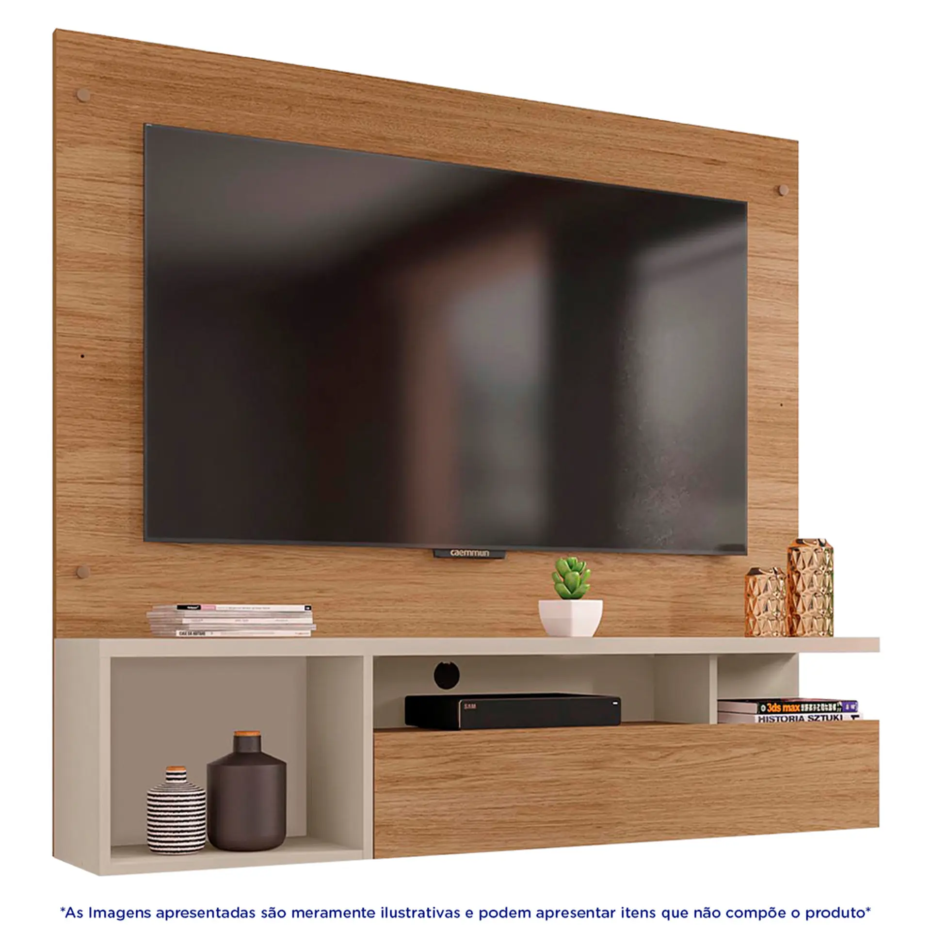 Painel para TV até 55" com Nicho Gold Caemmun - Buriti/Off White