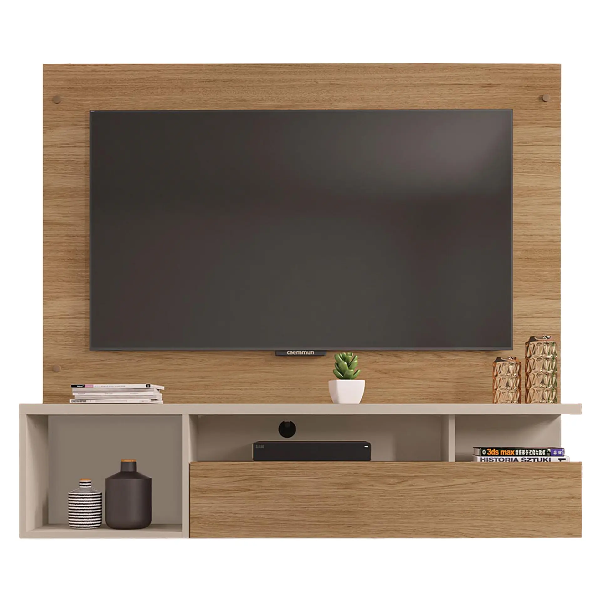 Painel para TV até 55" com Nicho Gold Caemmun - Buriti/Off White
