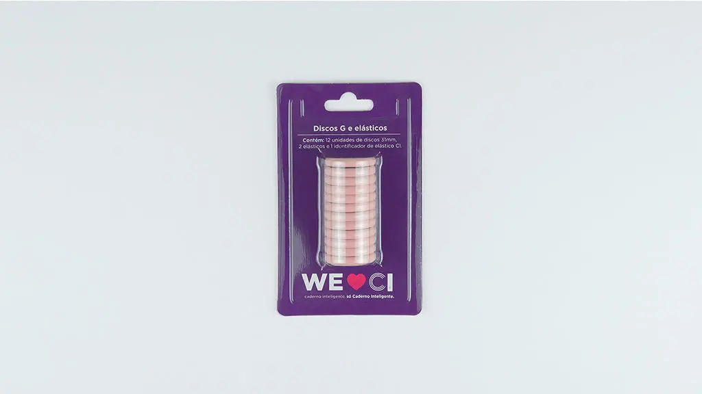 Disco para Caderno Inteligente 12 Discos Grande 31mm com Elástico Rosê Pérolado