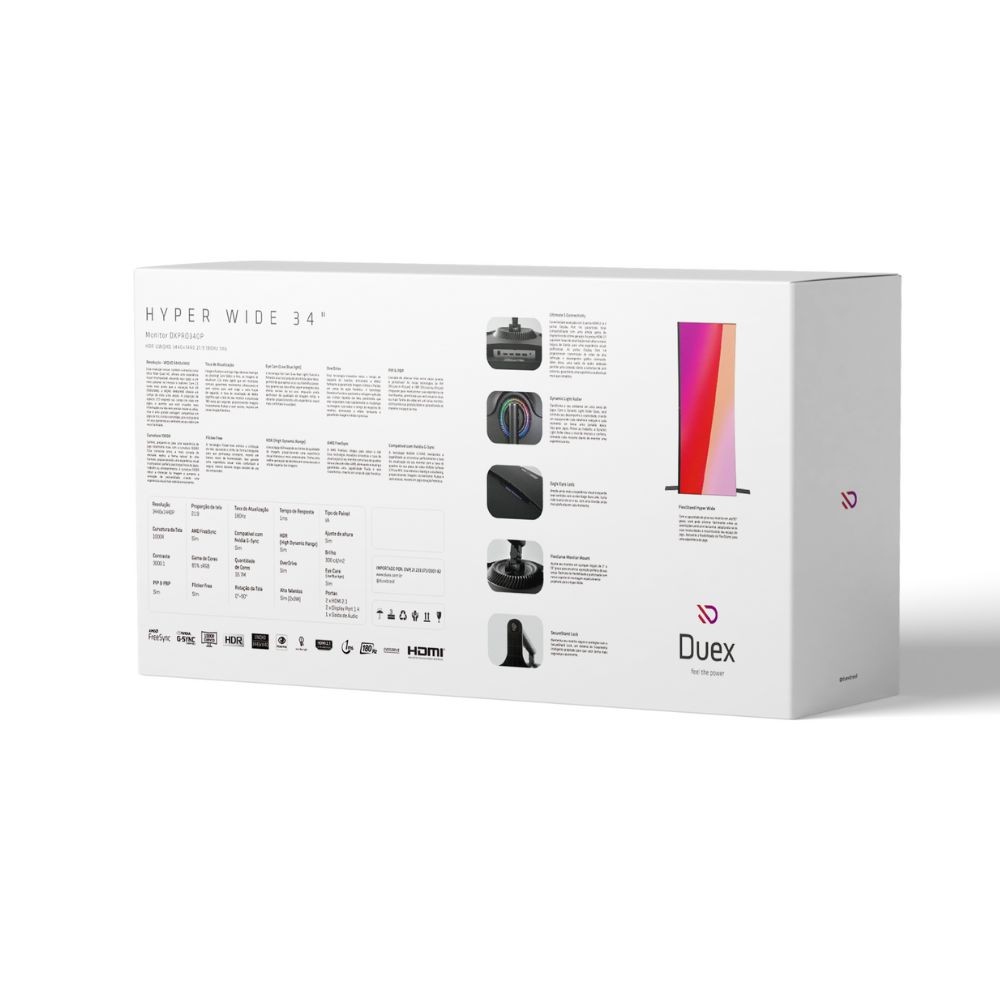 Monitor Duex Tela 34 Ultra Wide LED  VA Quad HD 180Hz 1ms Preto 2x Display Port 2x HDMI DXPRO340P Ajuste de altura