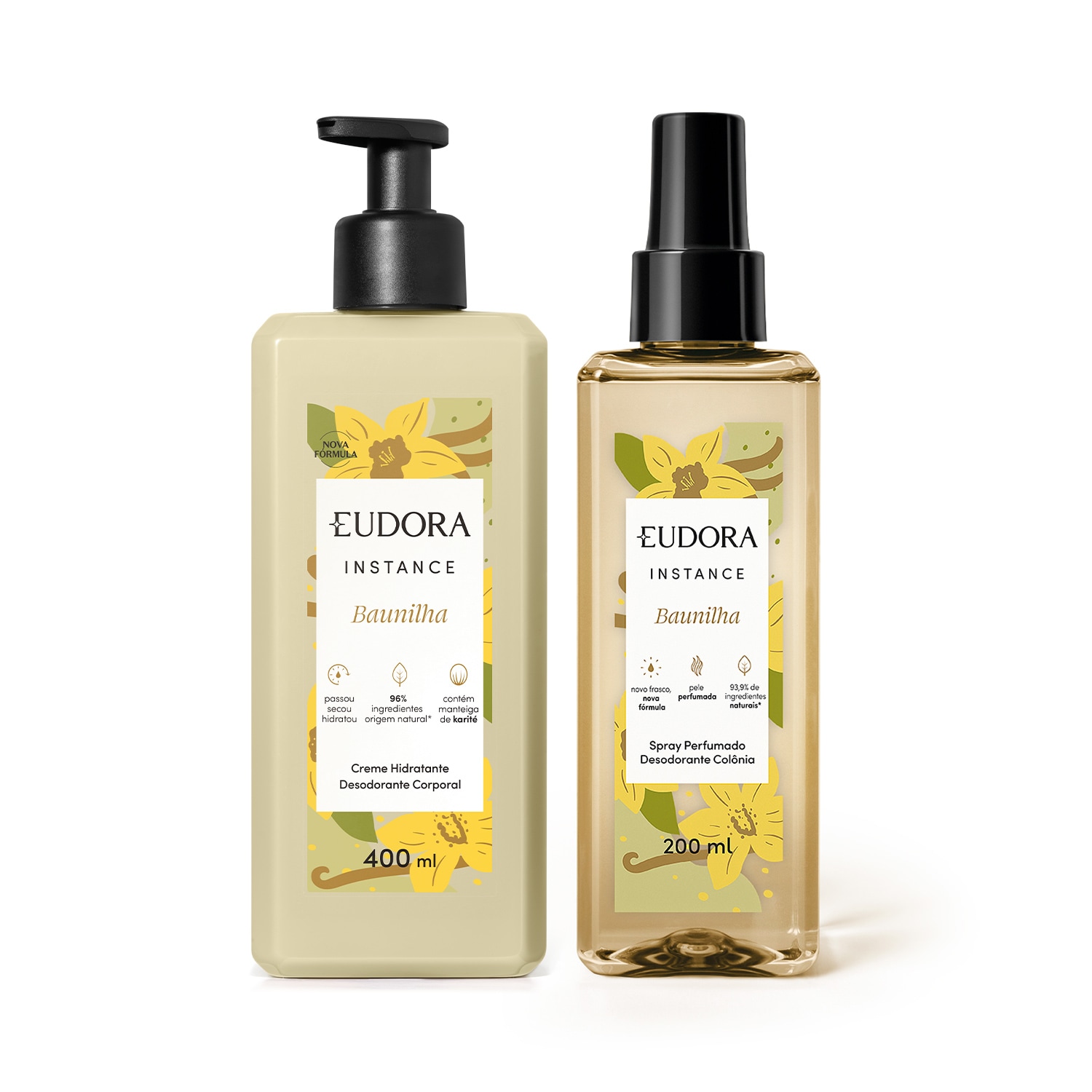 Combo Instance Baunilha: Spray Perfumado Desodorante Colônia 200ml + Creme Hidratante Desodorante Corporal 400ml