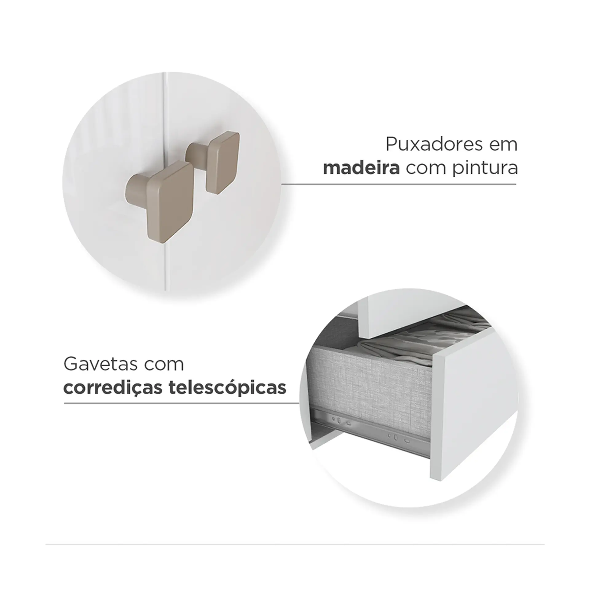 Cômoda Infantil 1 Portas Bater 3 Gavetas Confete Henn - Branco/Jequitiba HP
