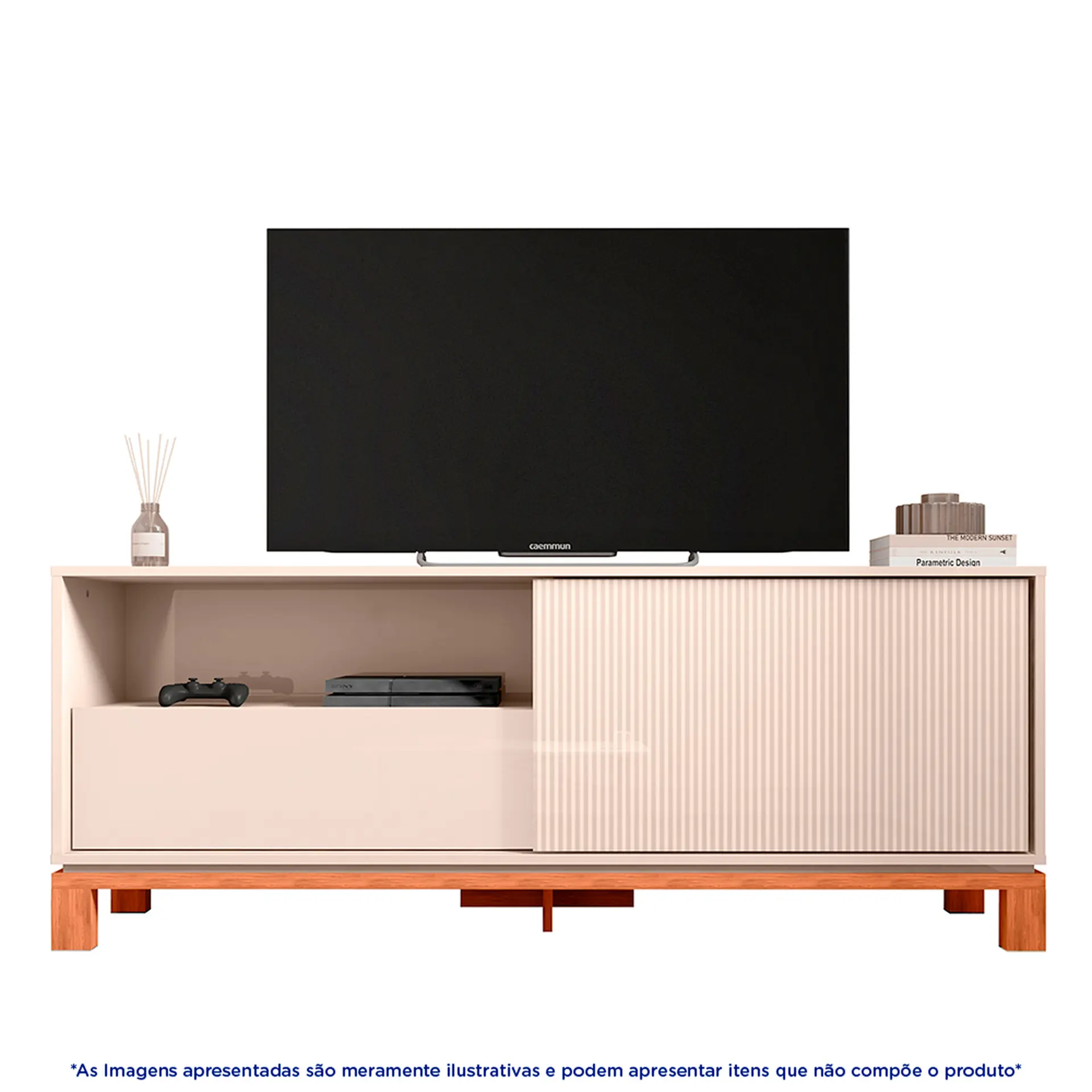 Rack para TV até 55" 01 Porta 01 Gaveta Mondrian Caemmun - Off White/Freijó