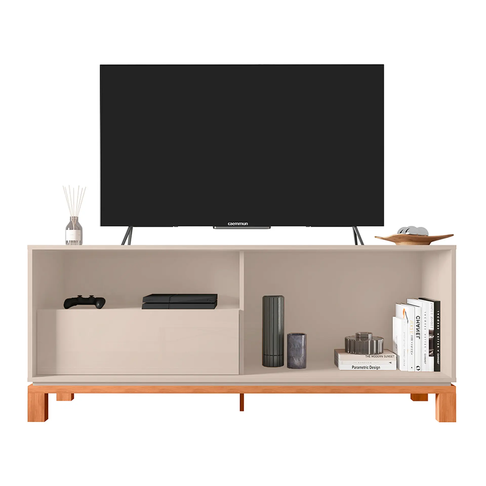 Rack para TV até 55" 01 Porta 01 Gaveta Mondrian Caemmun - Off White/Freijó