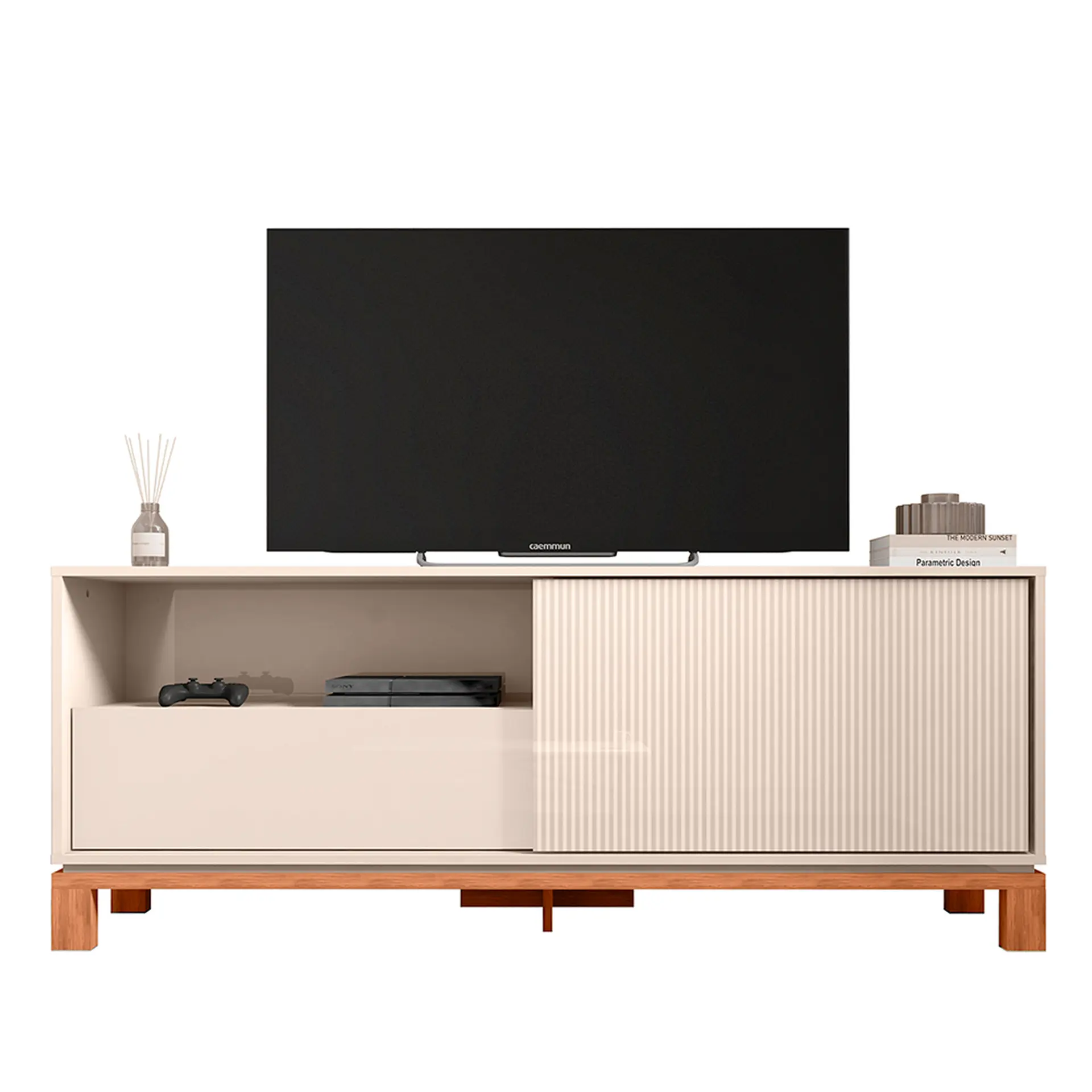 Rack para TV até 55" 01 Porta 01 Gaveta Mondrian Caemmun - Off White/Freijó