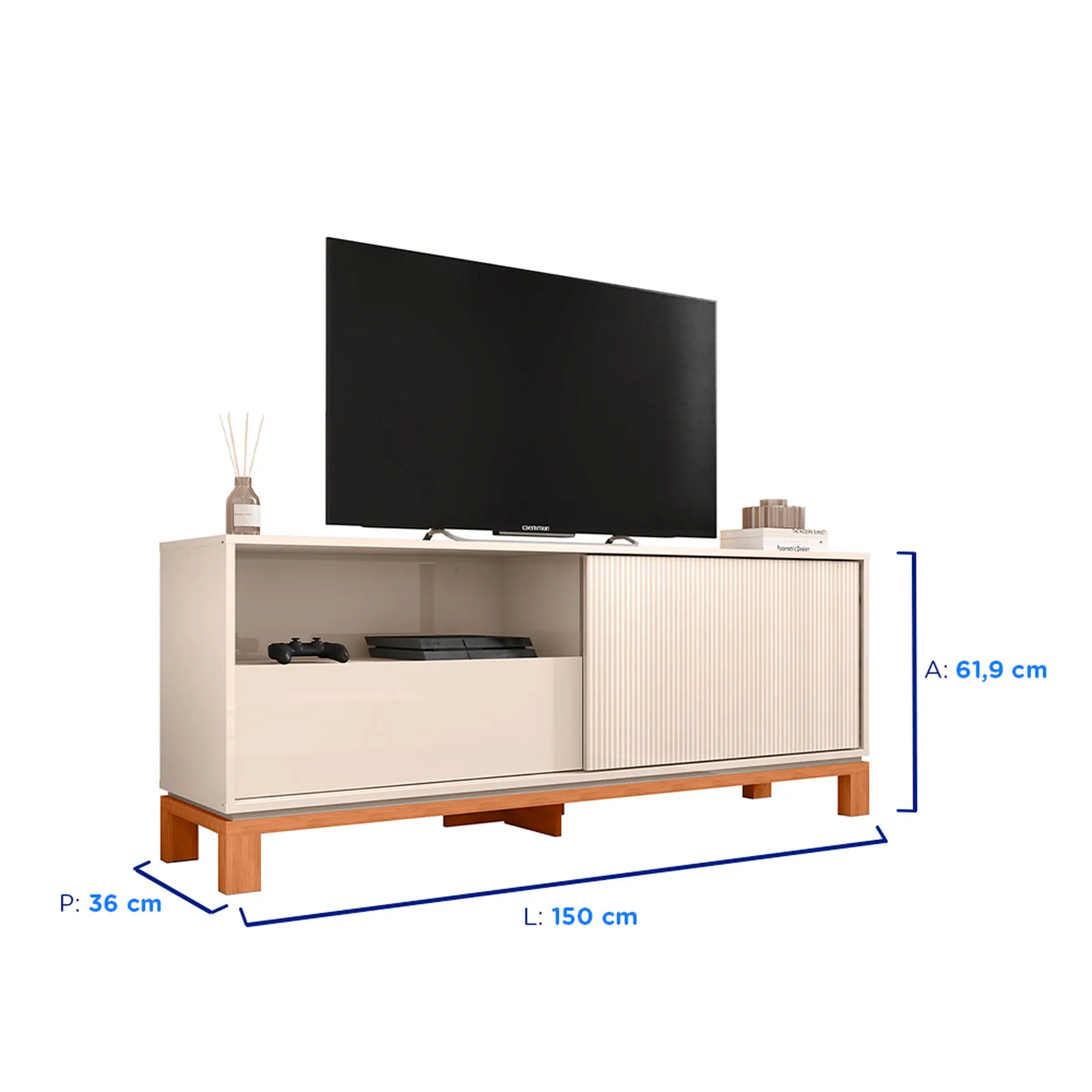 Rack para TV até 55" 01 Porta 01 Gaveta Mondrian Caemmun - Off White/Freijó