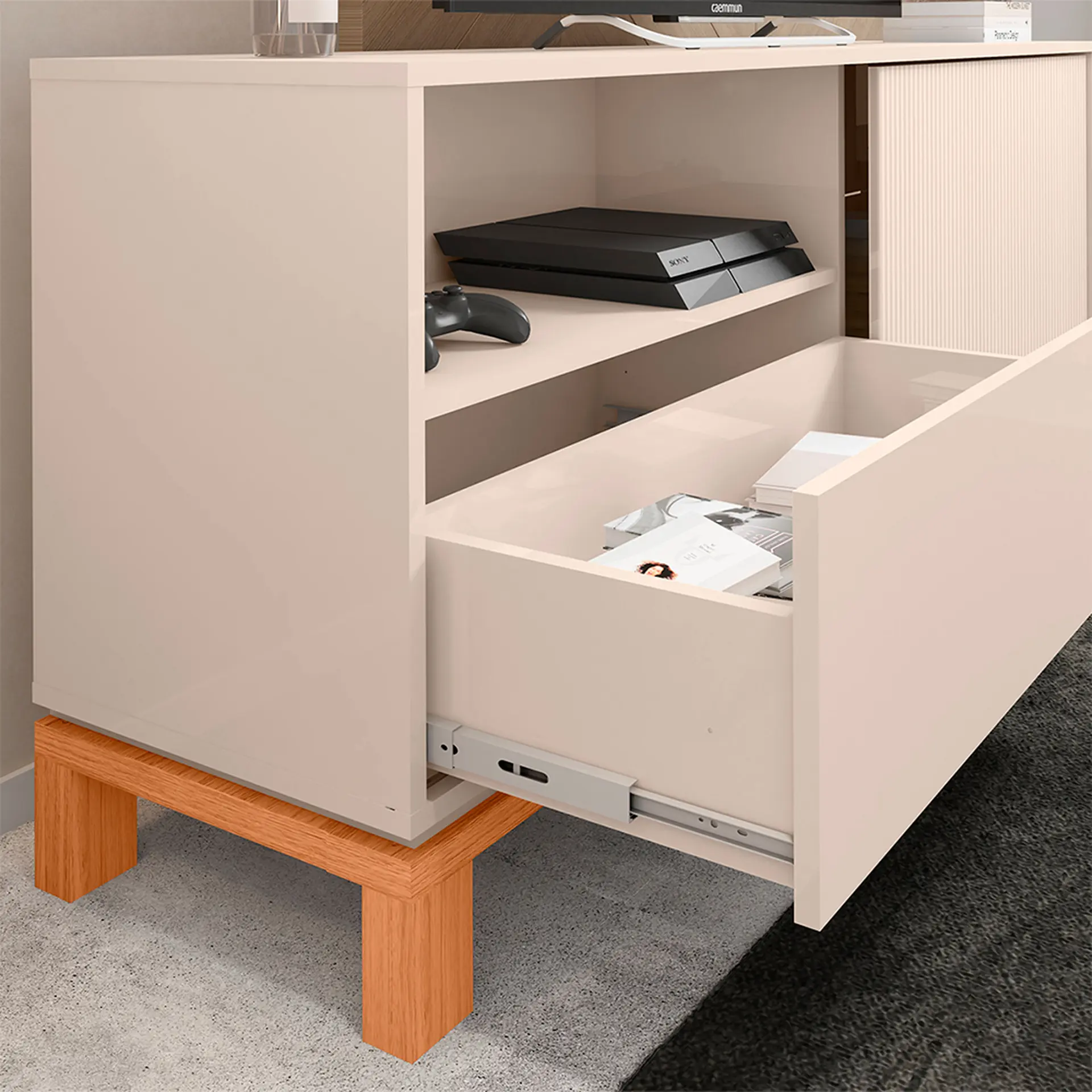 Rack para TV até 55" 01 Porta 01 Gaveta Mondrian Caemmun - Off White/Freijó