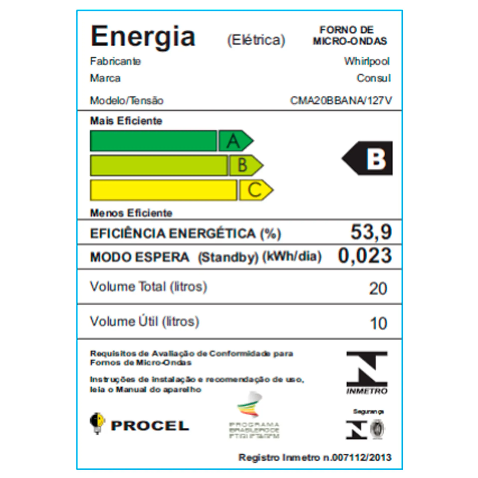 Micro-ondas Consul 20L 620W Função Descongelar Trava Painel CMA20BB - Branco - 110 Volts