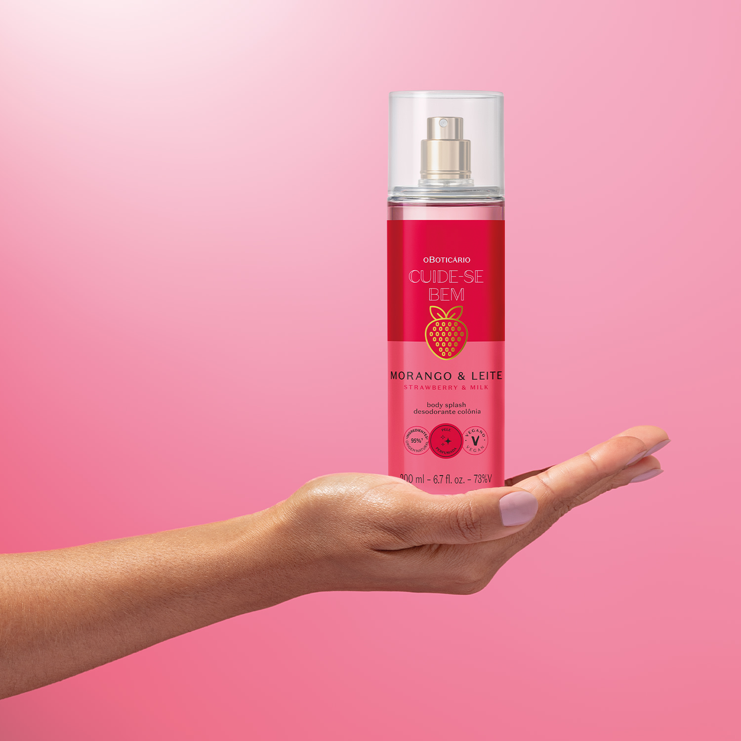 Body Splash Desodorante Colônia Cuide-se Bem Morango e Leite 200ml
